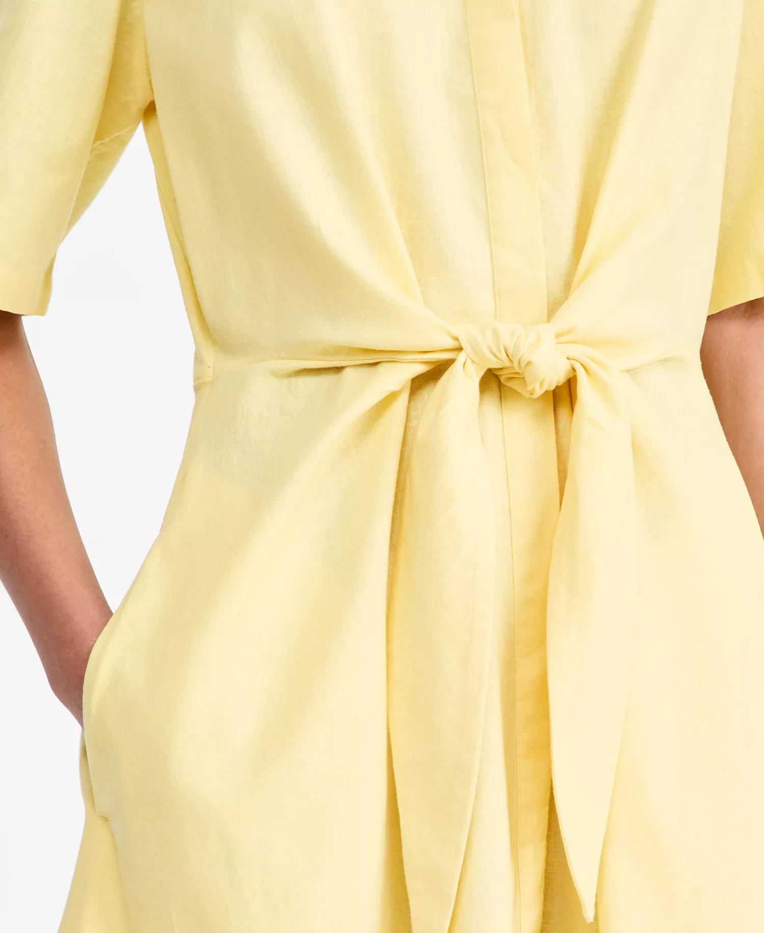 Women's Linen Belted Midi Dress - Citronella - L