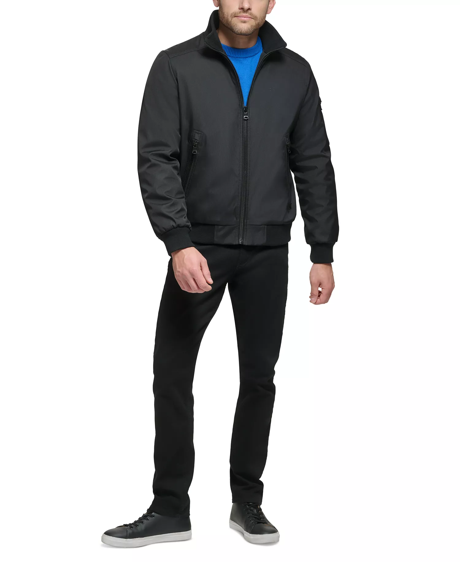 Men's Classic Zip-Front Ripstop Bomber Jacket - Black - 2XL