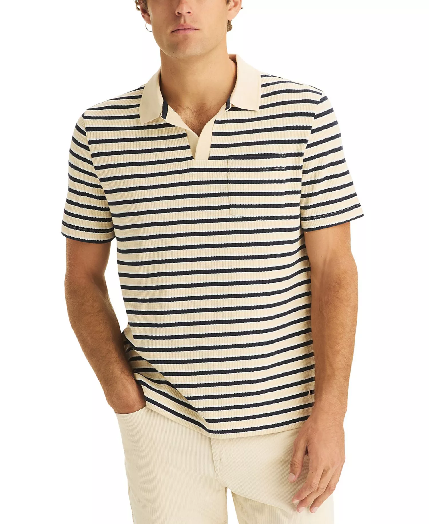 Men's Striped Short-Sleeve Polo Shirt - Culebra Cream - 2XL