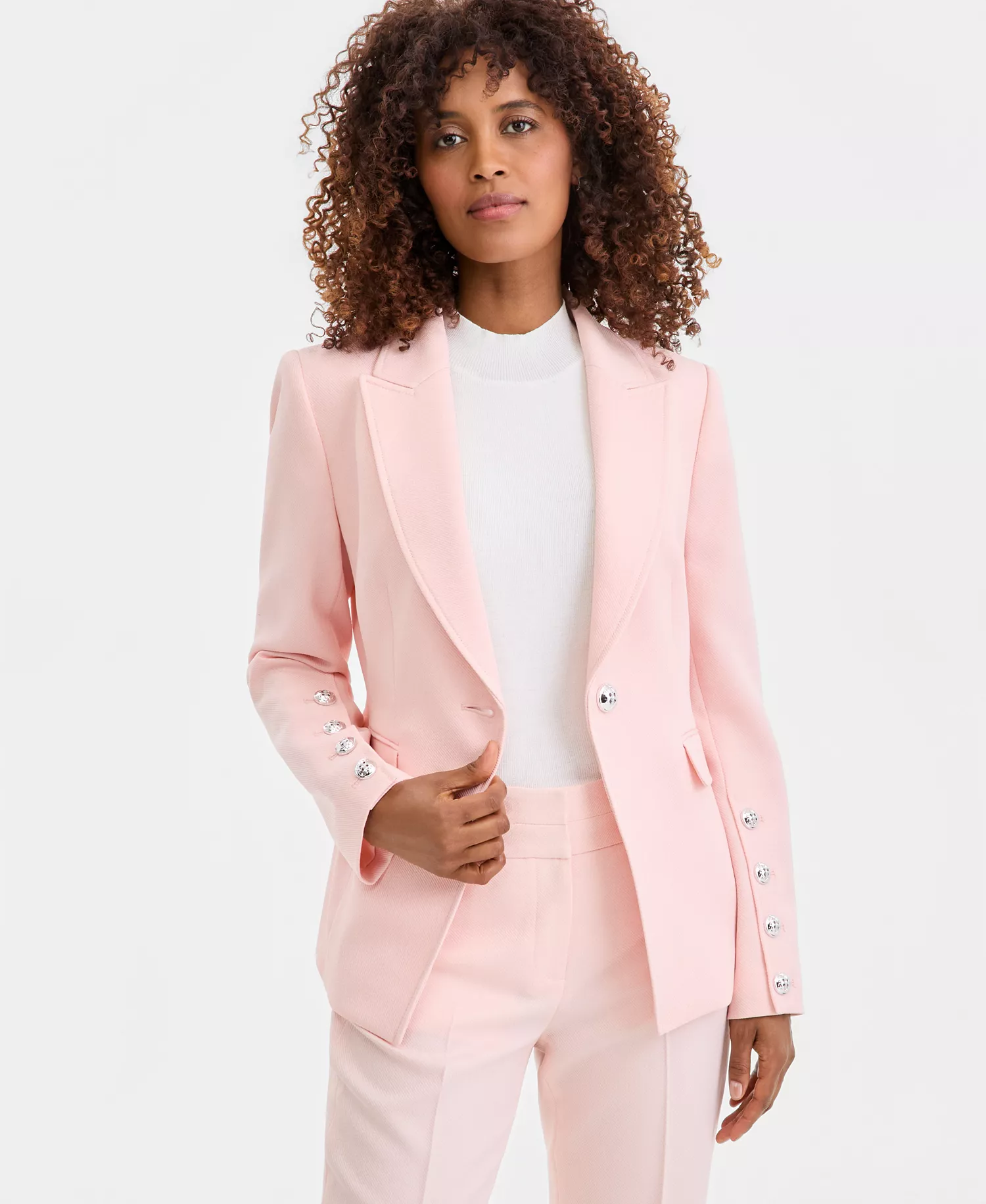 Women's Twill One-Button Peak-Lapel Blazer - Slipper Pink - 10