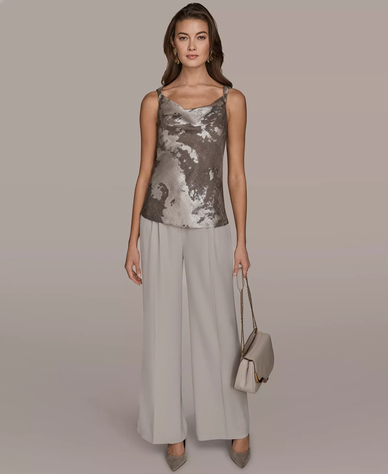 Women's Printed Cowl Neck Top - Dark Vapor Multi - L