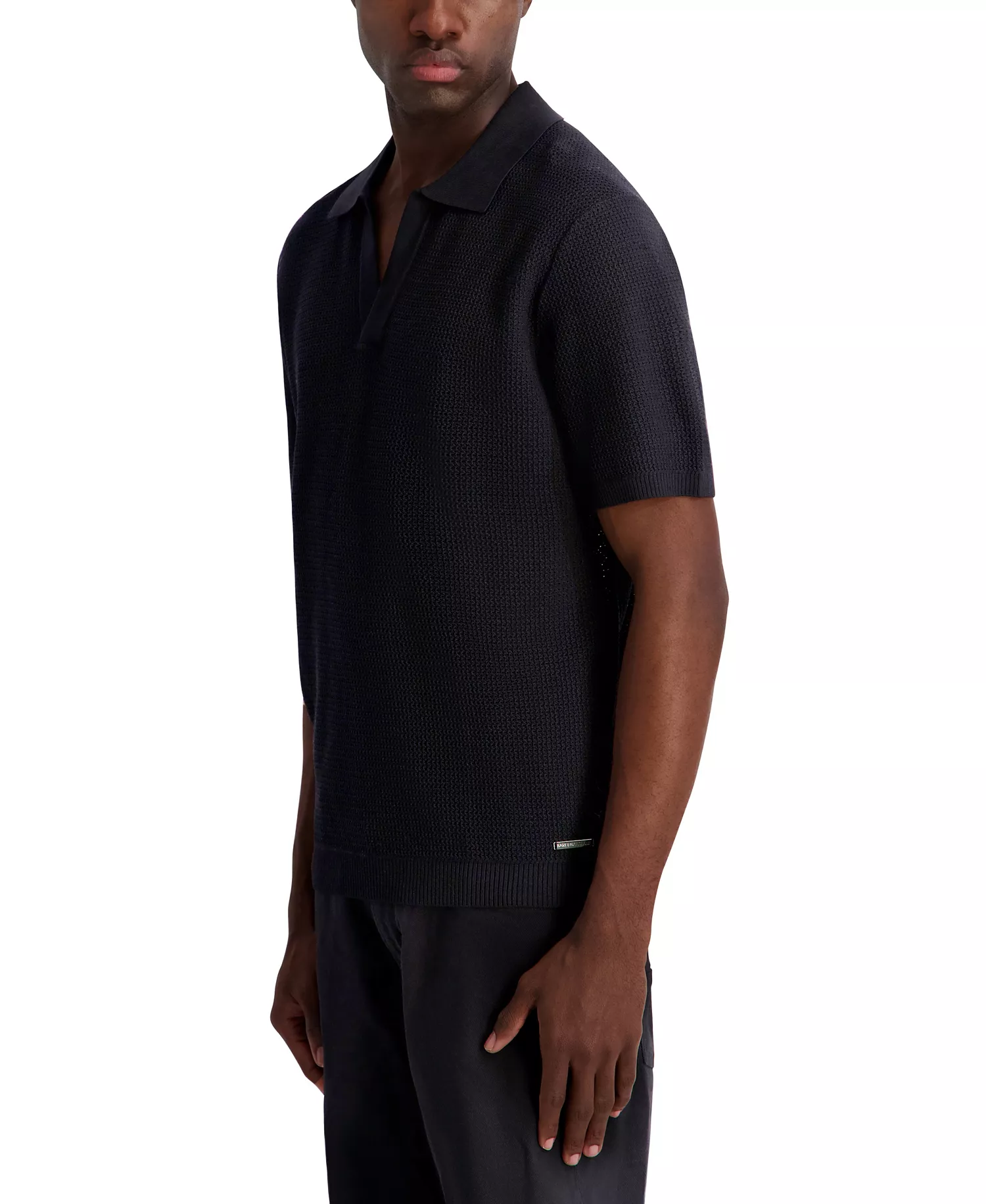Men's Open Weave Johnny Collar Polo Shirt - Black - 2XL