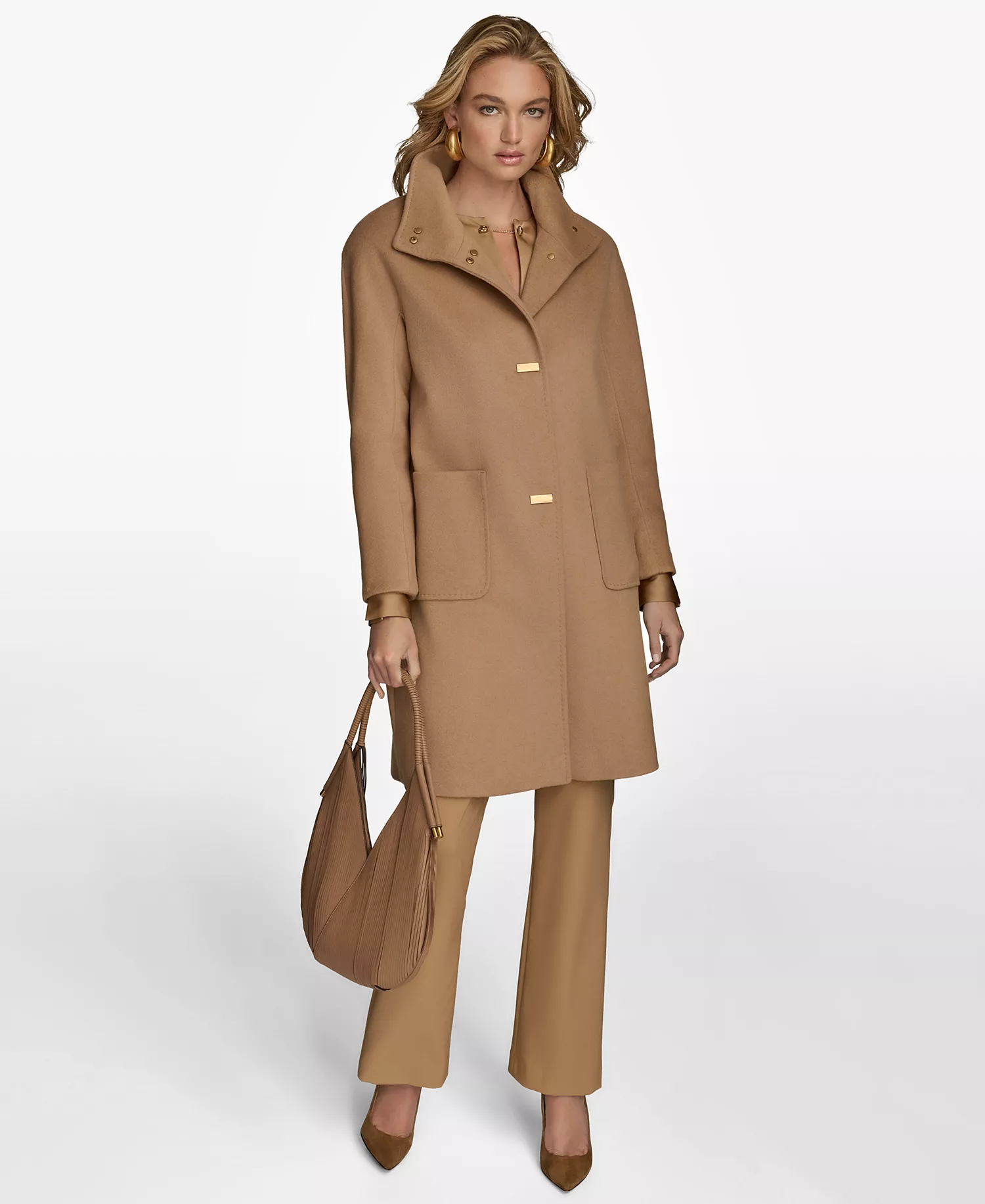 Women's Stand-Collar Single-Breasted Coat - Camel - L