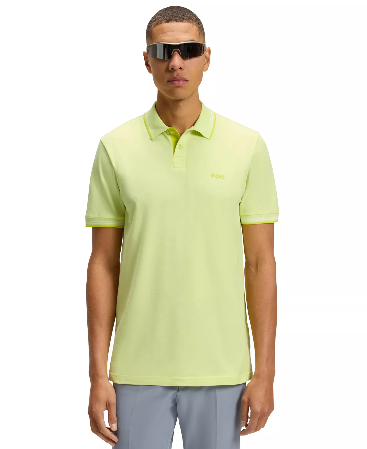 Men's Branding Stretch-Cotton Slim-Fit Polo Shirt - Light Green - L