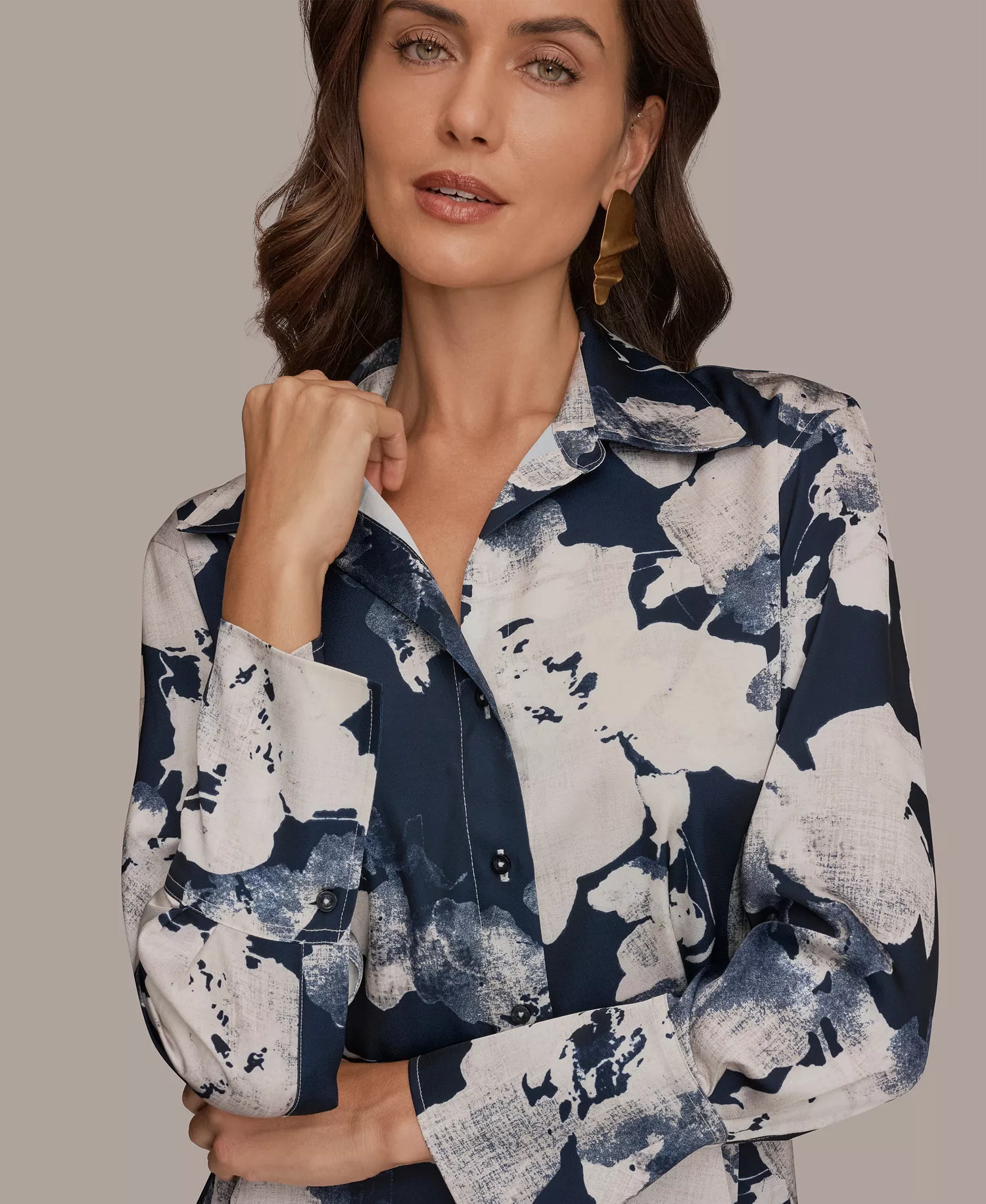 Petite Collared Neck Long Sleeves Shirt - Nightfall Multi - P/L