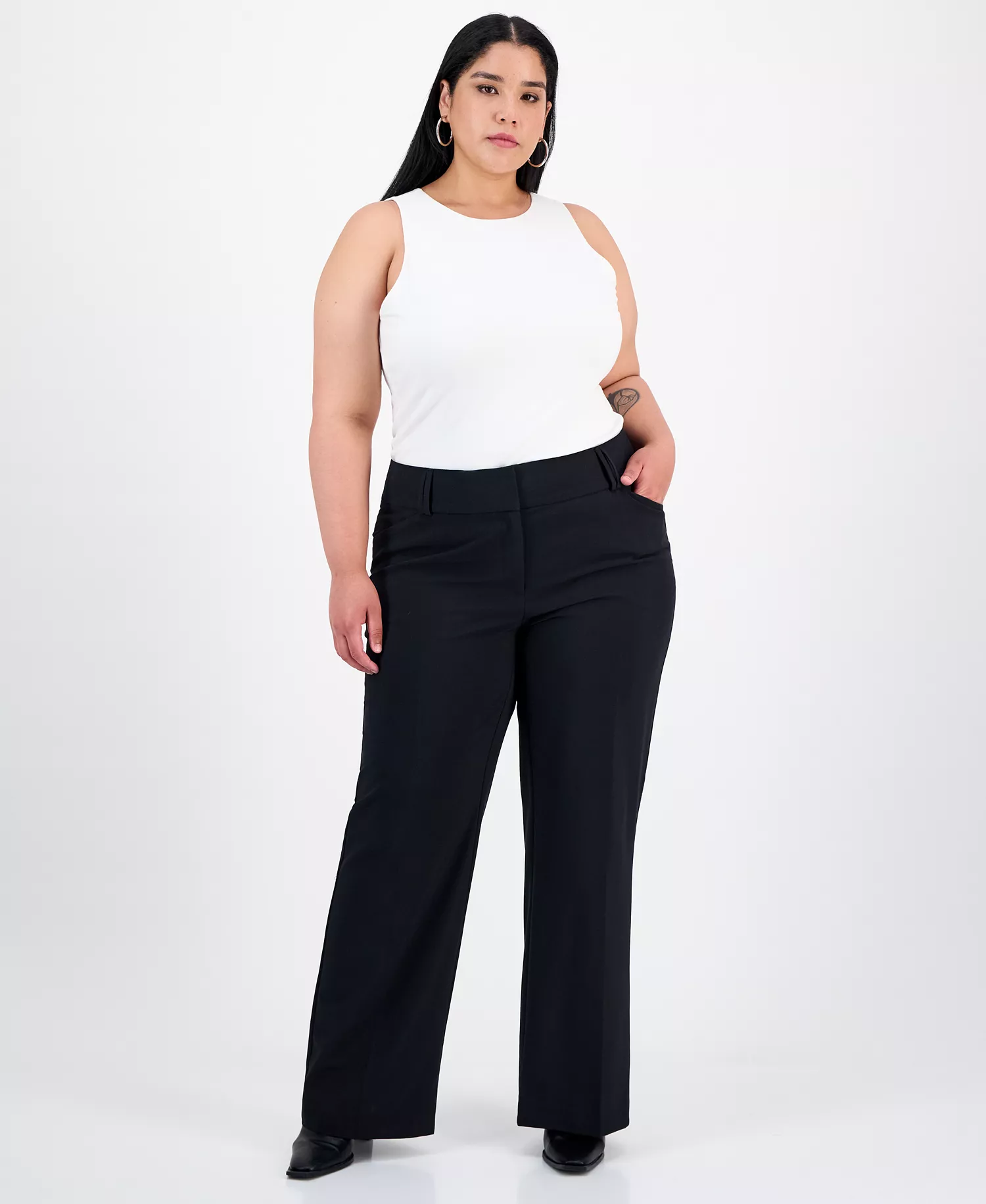 Plus and Petite Plus Size Curvy Bootcut Pants, Created for Macy's - Deep Black - 14W