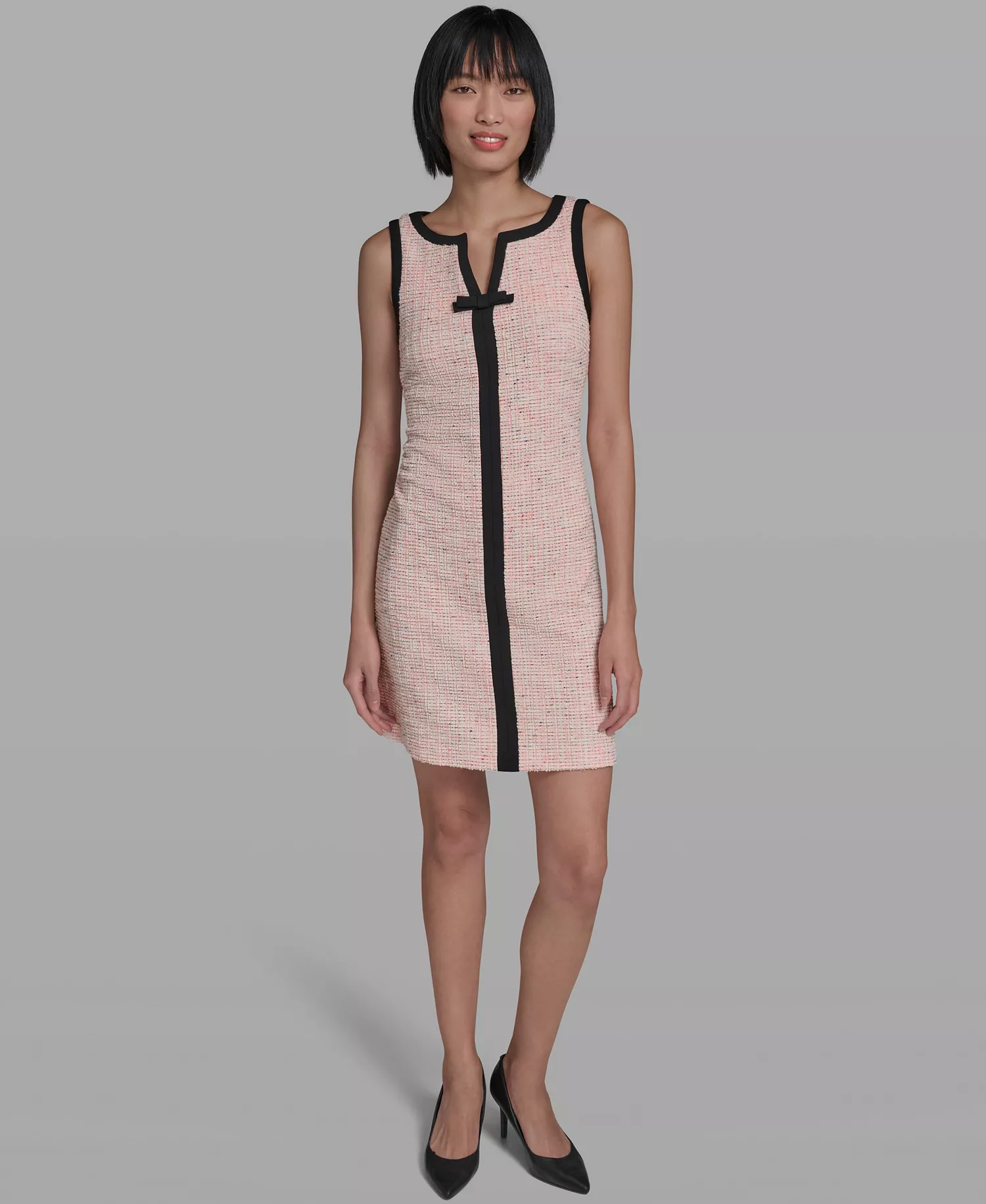 Women's Front Bow Detail Sleeveless Short Dress - Pink Multi/Black - 0