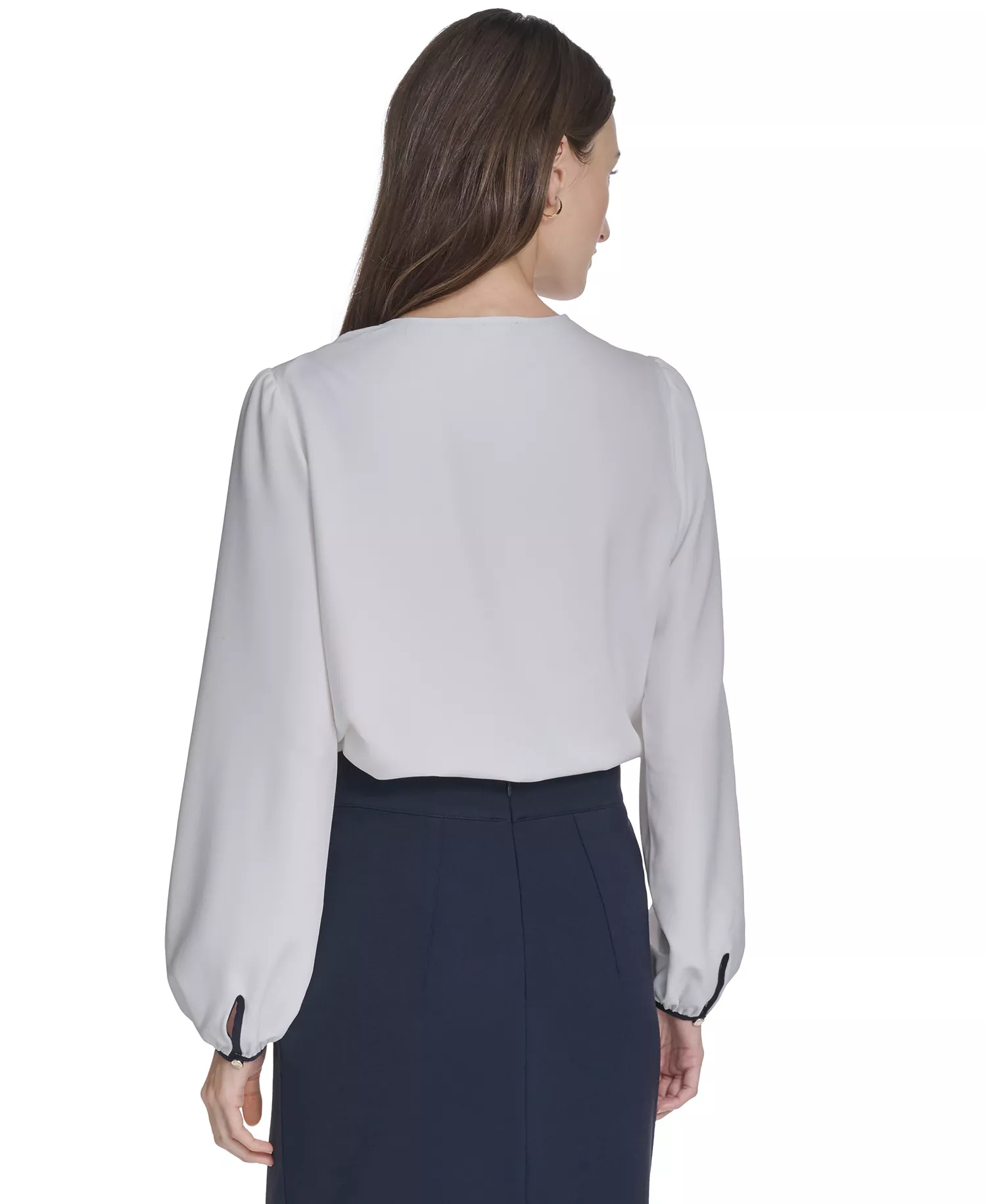 Women's Long-Sleeve Side Tie Top - Ivory/Midnight - L