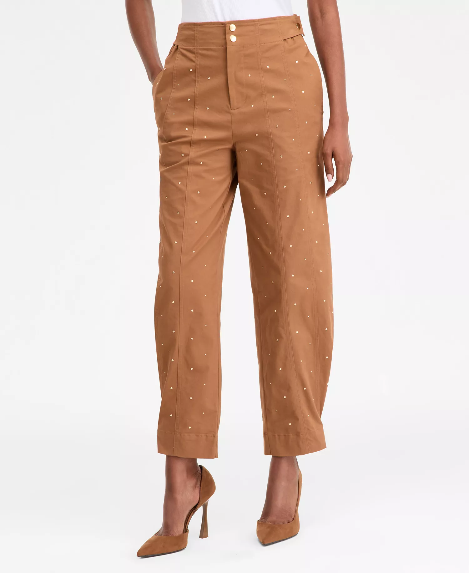 Women's Studded Tapered Pants, Macy's Exclusive - Brown Saira - 10