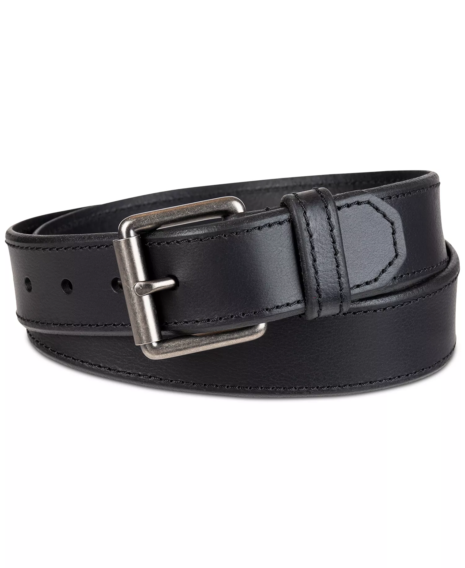 Men's Beveled-Edge Leather Belt - Black - L (38-40)
