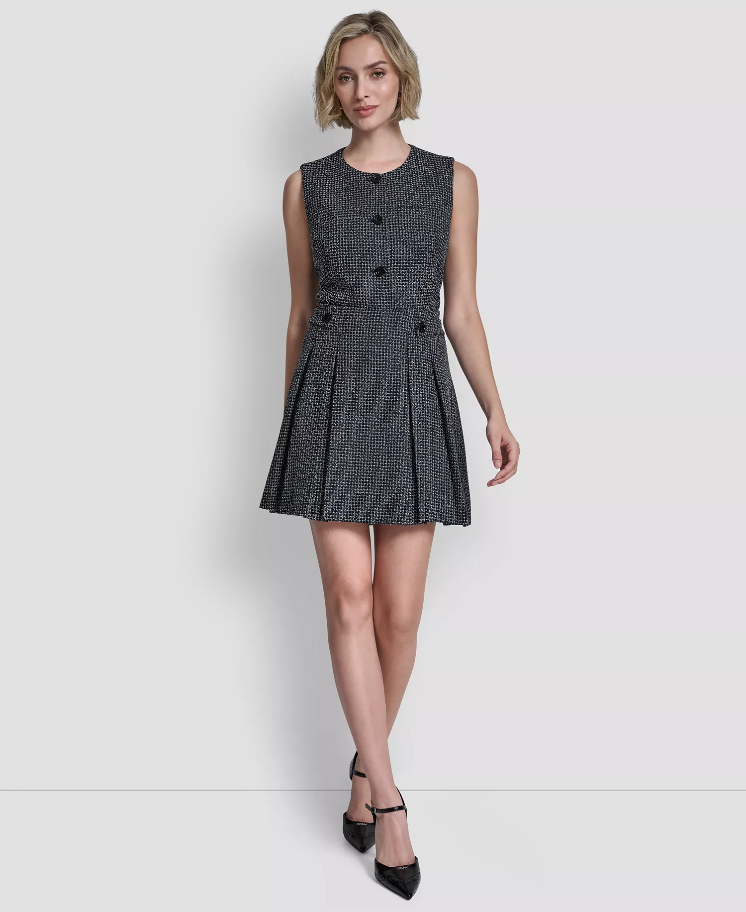 Women's Pleated Zippered Mini Skirt - Navy Combo - 10