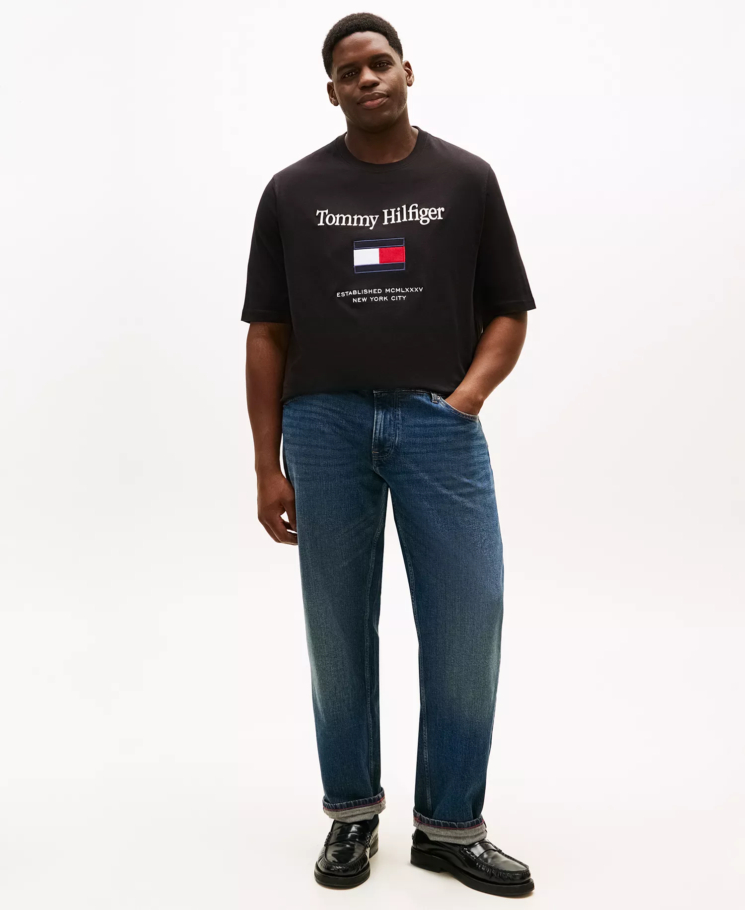 Men's Big & Tall Embroidered Flag T-Shirt - Black - 2XLT