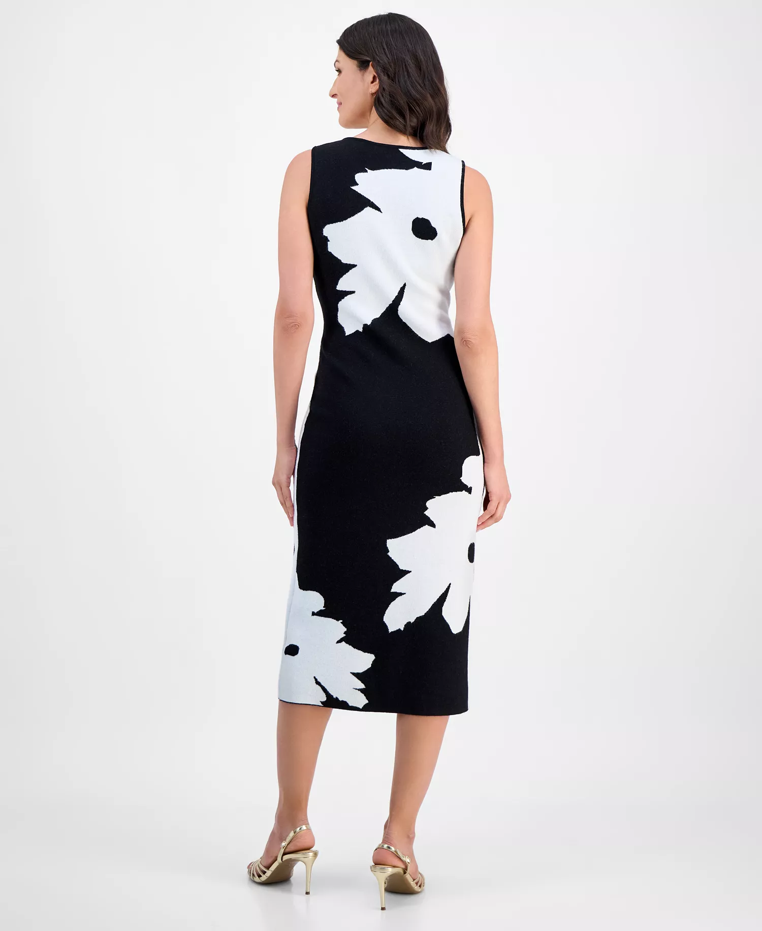 Women's Sleeveless Sweater Dress - Black And White - L