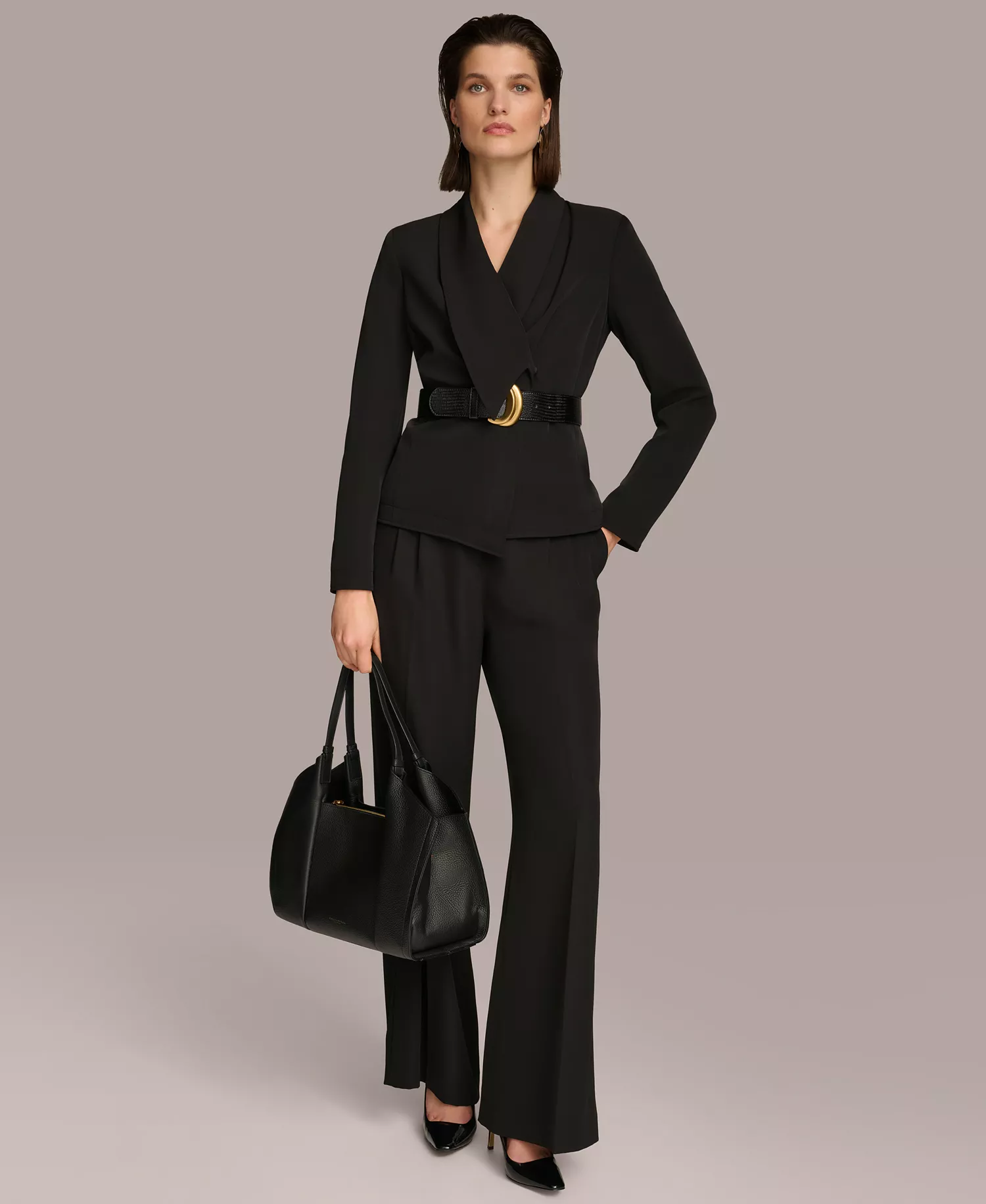 Donna Karan Women's Shawl-Collar Belted Blazer - Black - 0