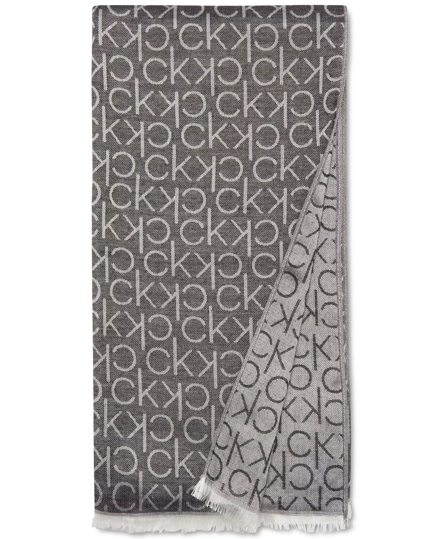 Monogram CK Logo-Print Pashmina Wrap Scarf - Black - ONE SIZE