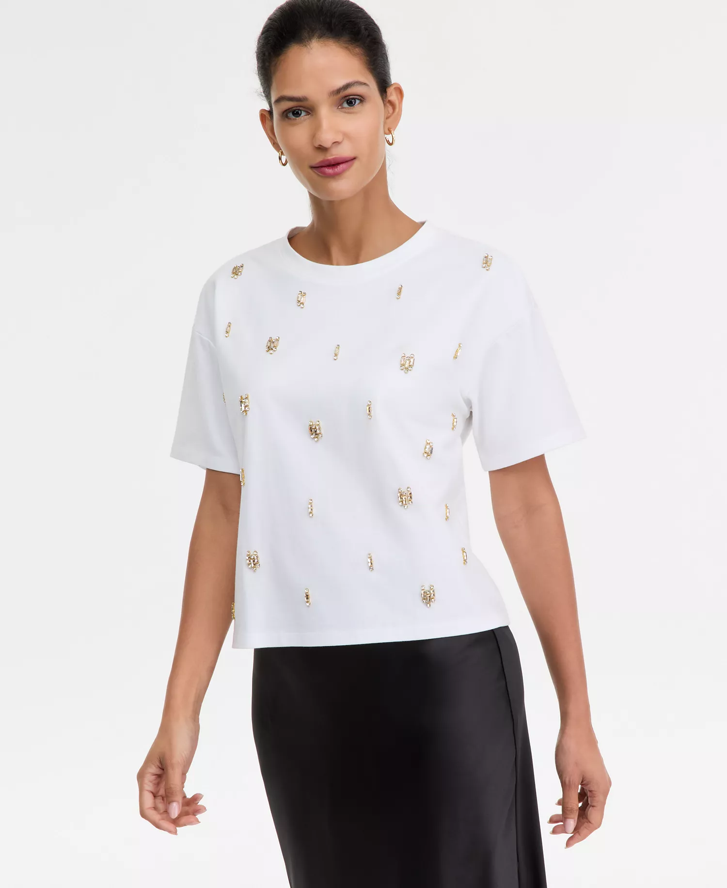 Women's Cotton Embellished Tee, Macy's Exclusive - Bright White - L