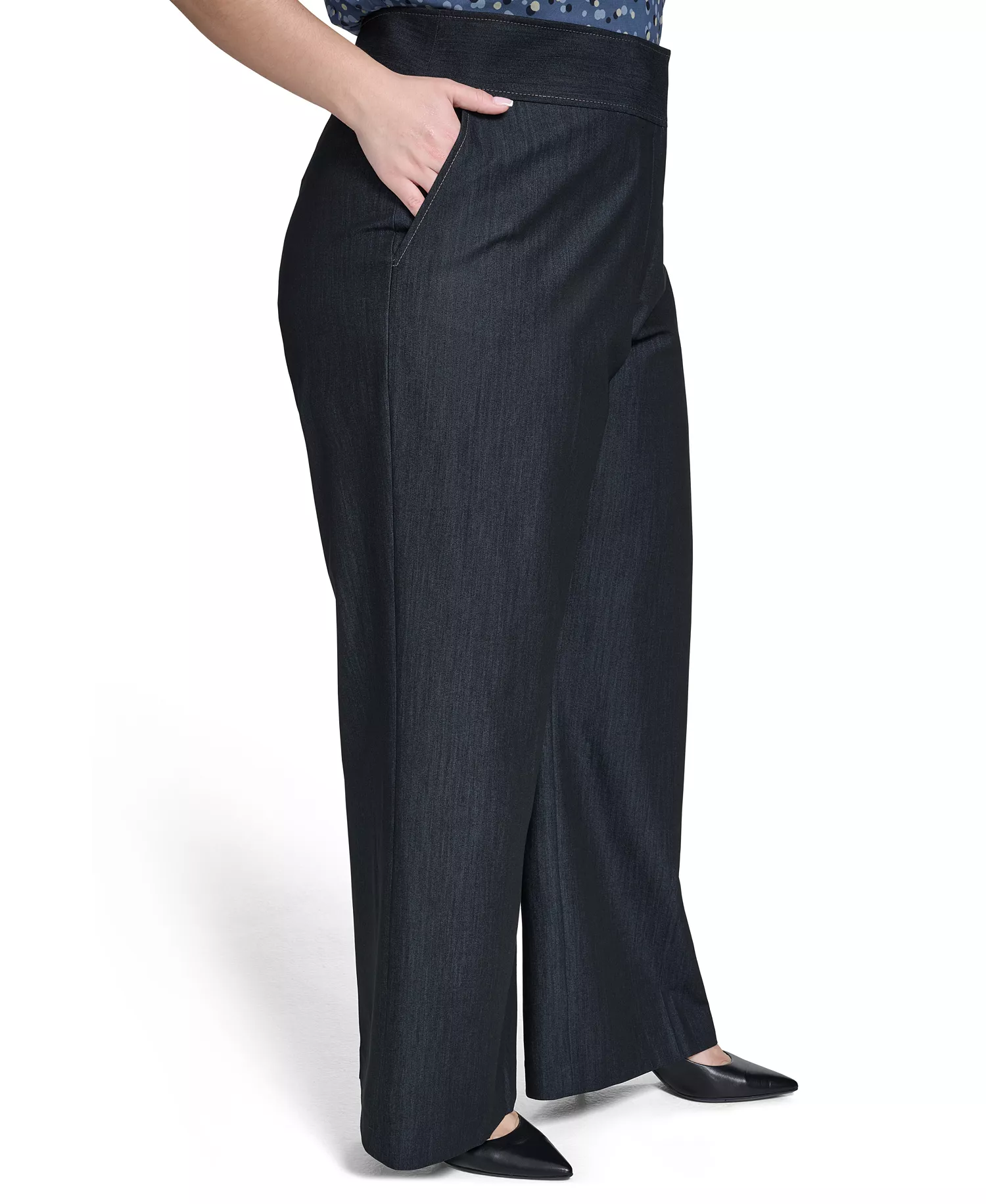 Plus Size Wide-Leg Mid Rise Pants - Indigo - 14W