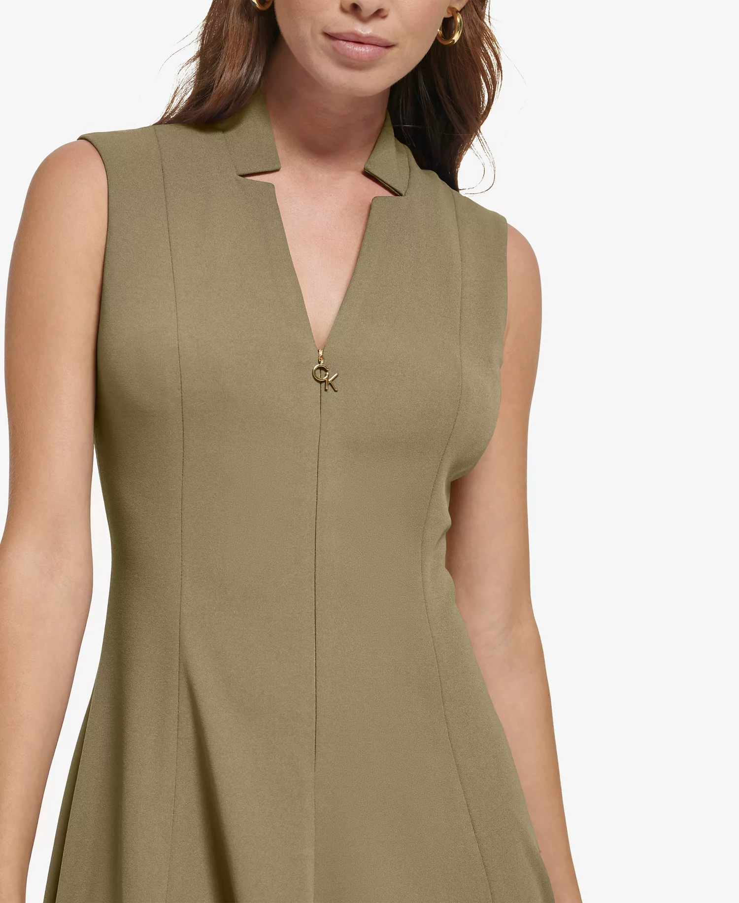 Women's Collared V-Neck Knee-Length Dress - Lugguage - 10