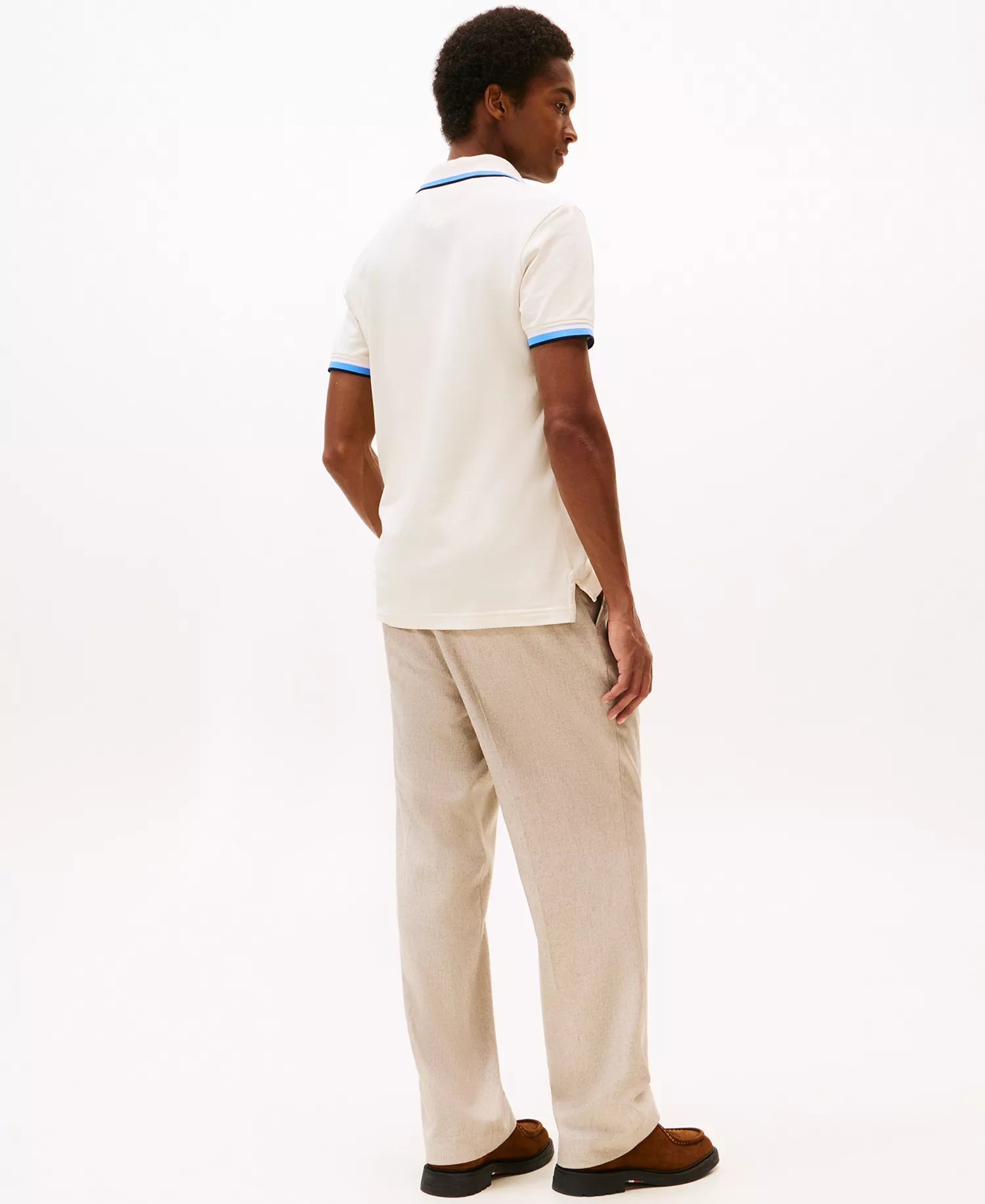 Men's Slim-Fit Tipped Polo Shirt - Ivory Petal - M