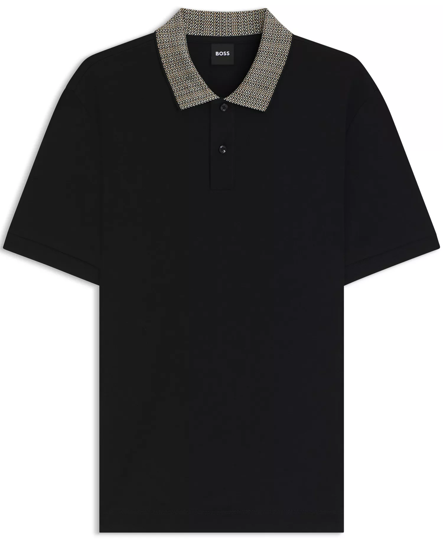 Men's Patterned Collar Pima-Cotton Polo Shirt - Black - L