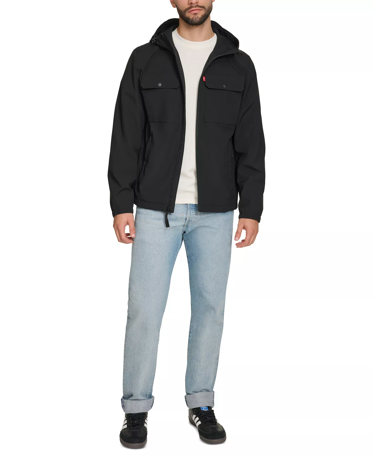 Men's Hooded Rain Jacket - Black - 2XL