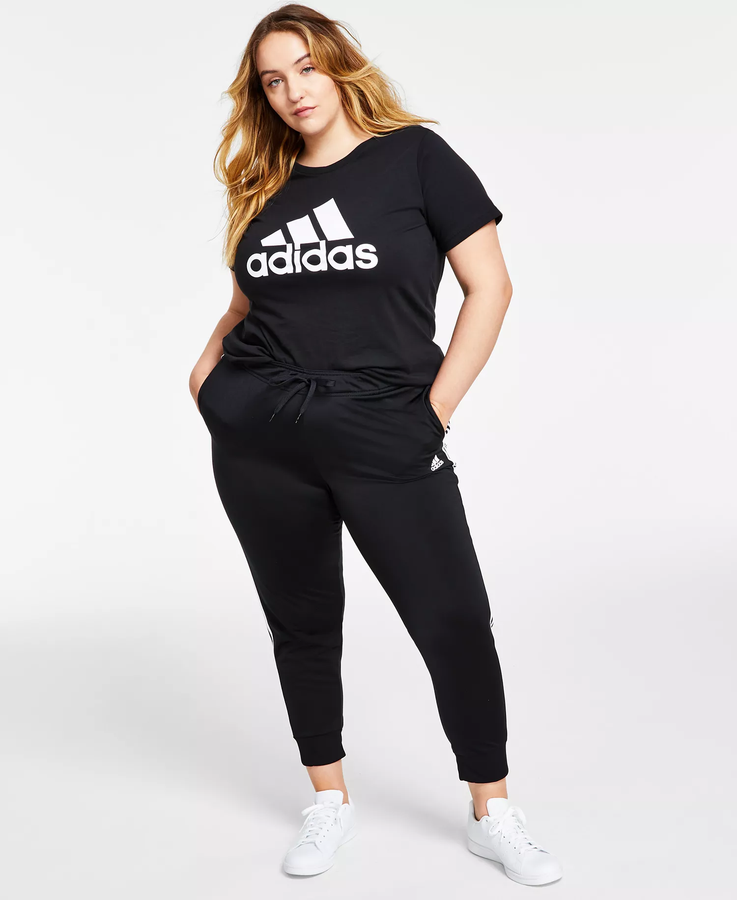 Women's Essentials Warm-Up Slim Tapered 3-Stripes Track Pants, XS-4X - Black - S