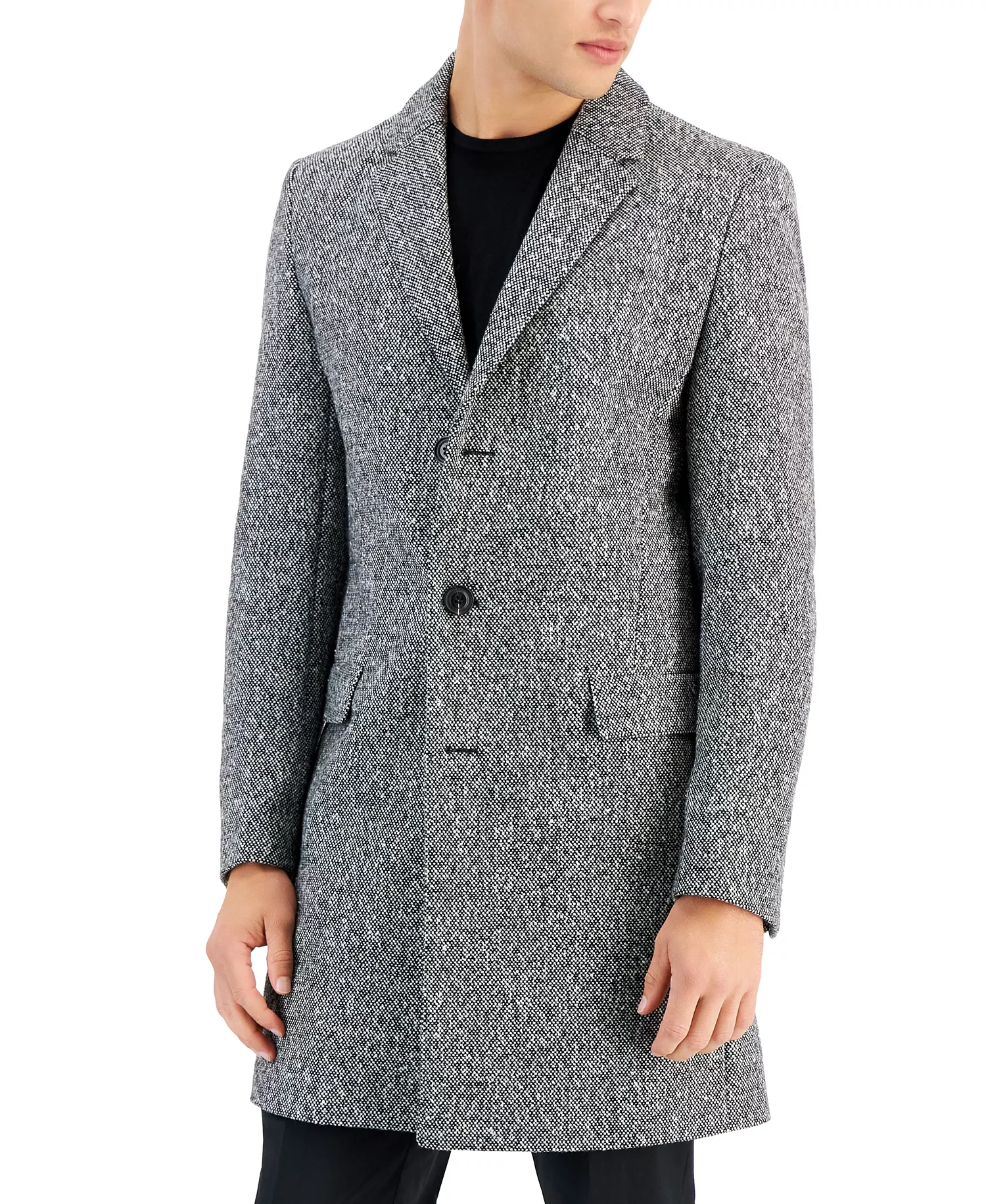 Men's Slim-Fit Migor Charcoal Overcoat - Charcoal - 40R