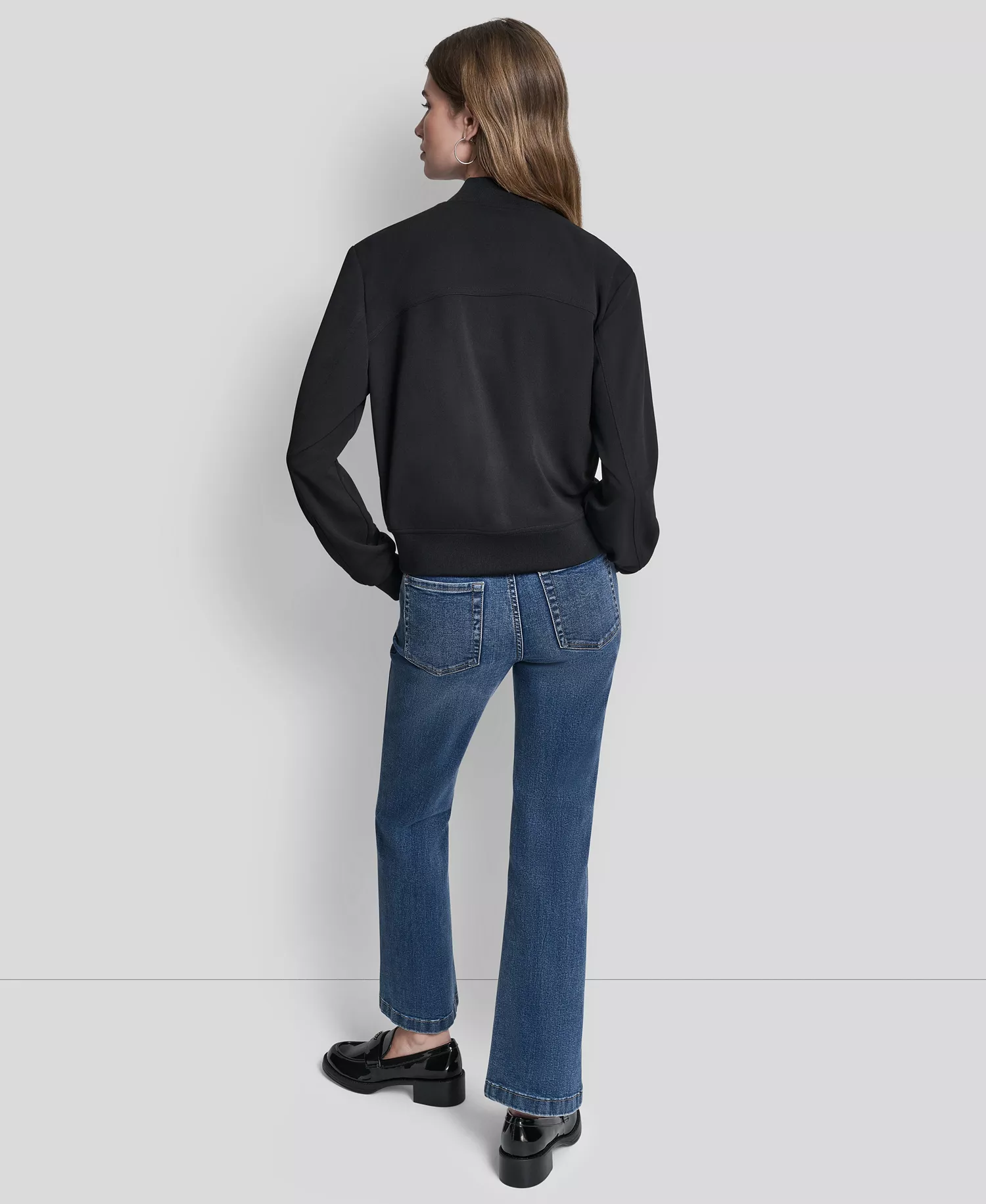 Women's Zippered Bomber Jacket - Black - L