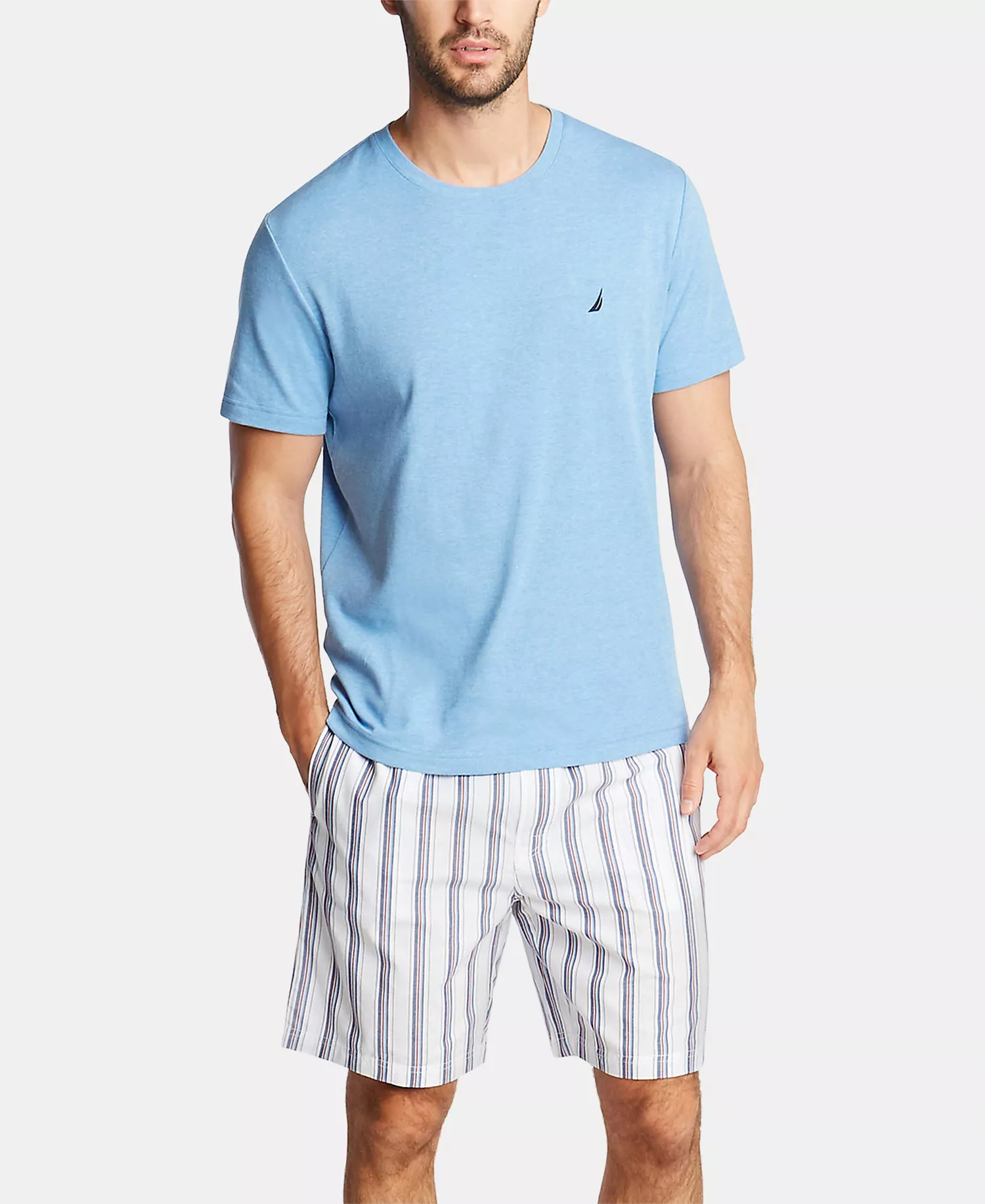 Men's Cotton Striped Pajama Shorts - Bright White - L