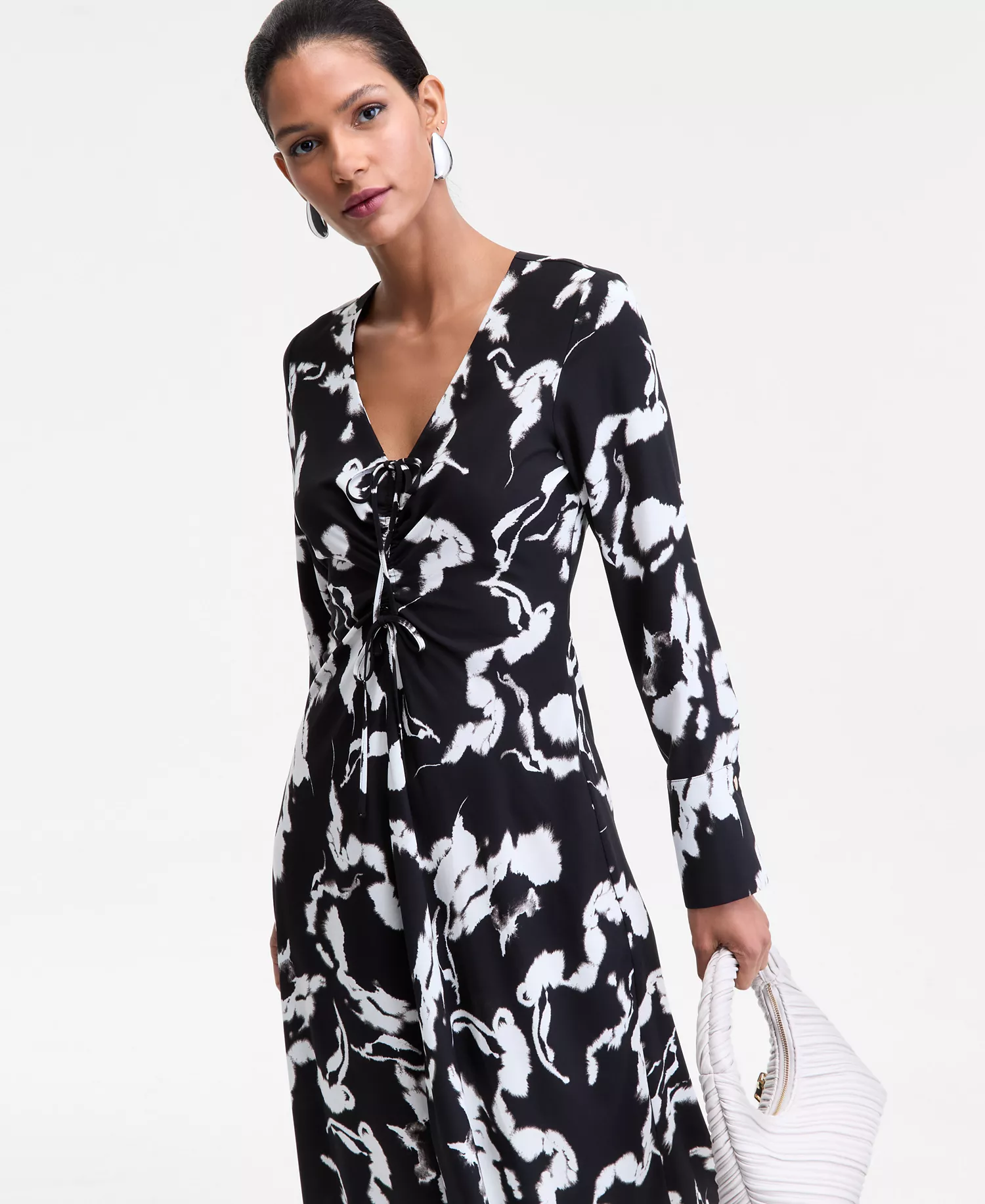 Women's Drawstring-Front V-Neck Midi Dress, Macy's Exclusive - Prt Tie Front Maxi - M