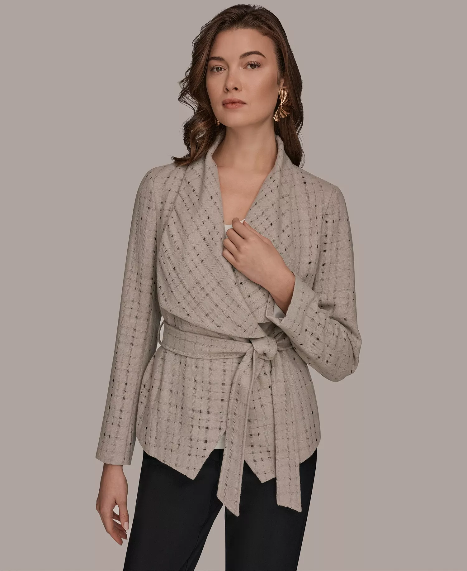 Women's Shawl Collar Wrap Jacket with Belt - Vapor - L