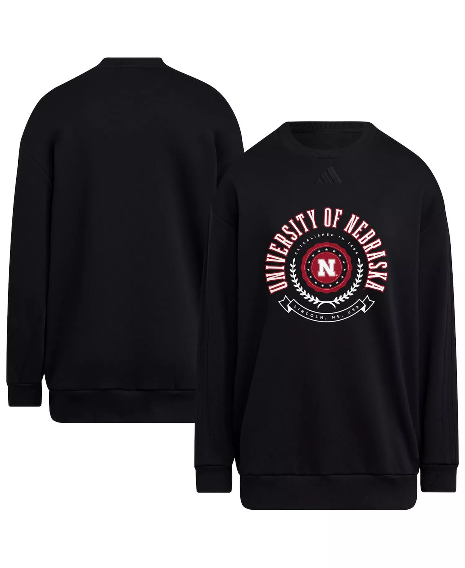 Women's Black Nebraska Huskers Oversized Crewneck Pullover Sweatshirt - Black - L