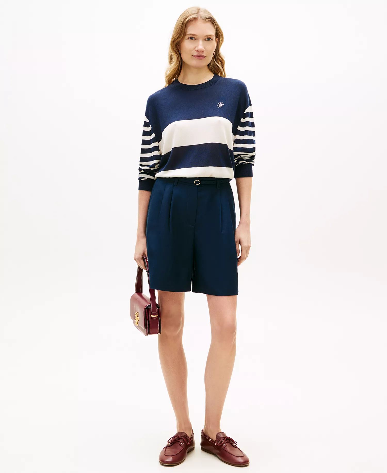 Women's Monogram Script Striped Sweater - Blue - L