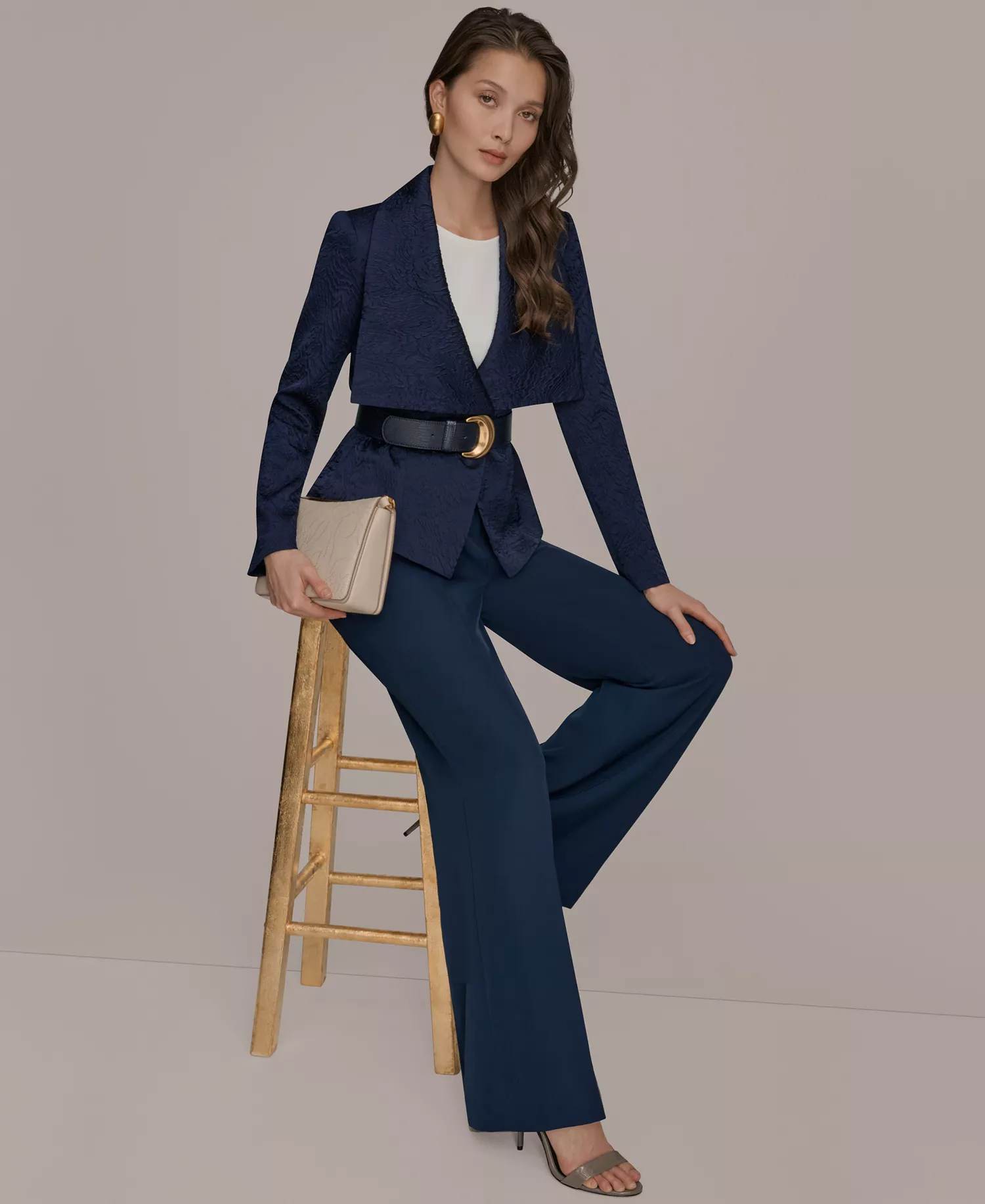 Women's Novelty Wide Lapel Belted Blazer - Nightfall - 0