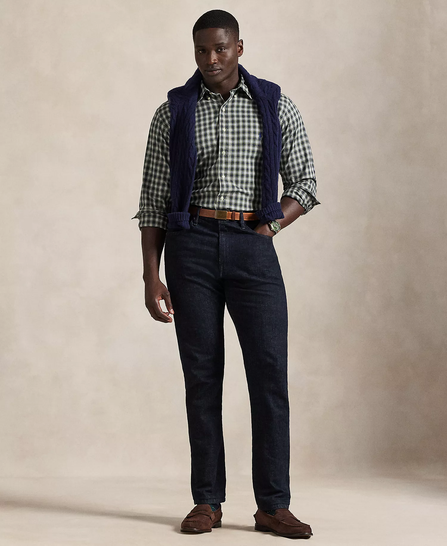 Men's Big & Tall Cotton Twill Shirt - Blue/Green - 2LT