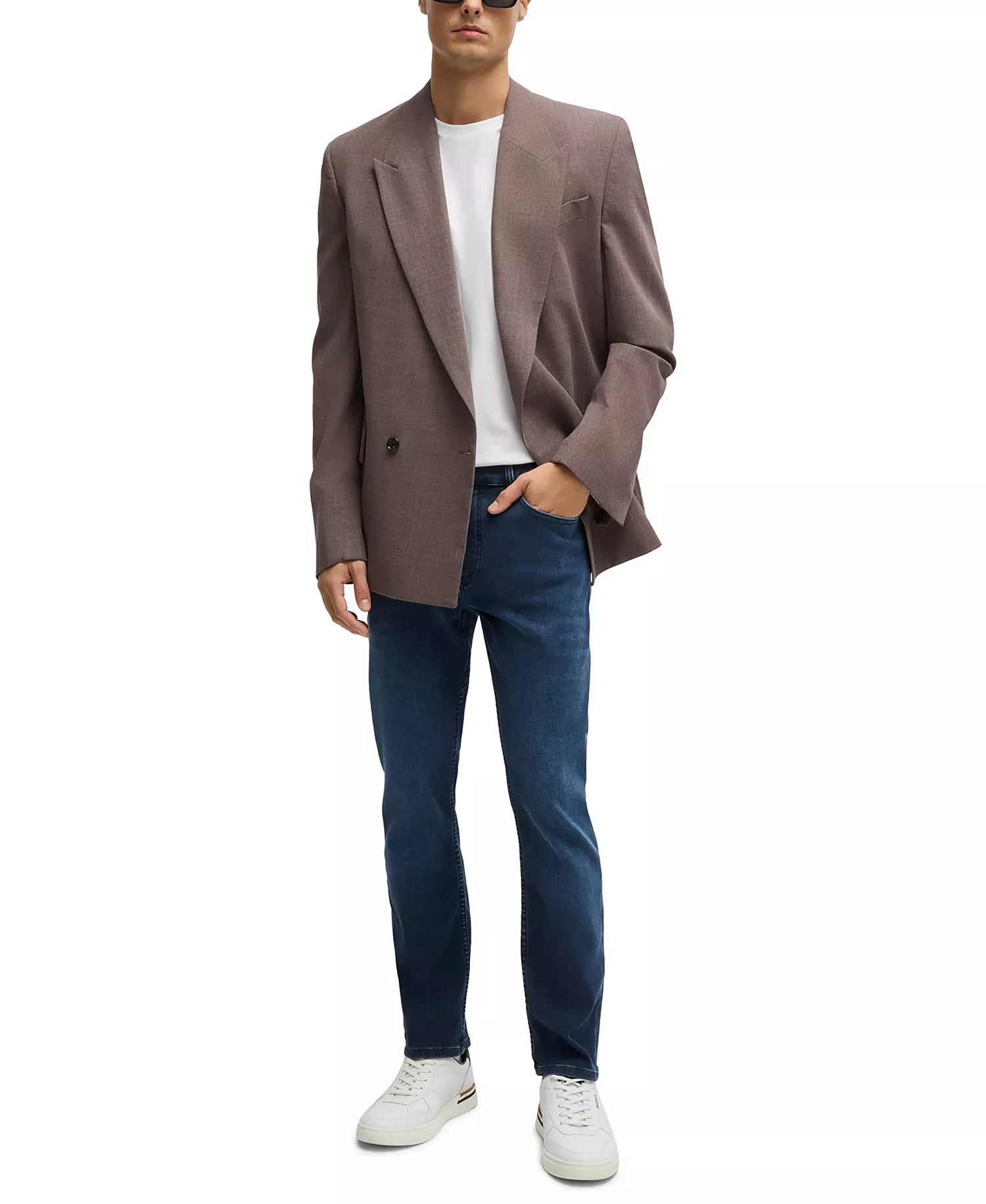 Men's Blue Knitted Stretch Denim Slim-Fit Jeans - Navy - 34x34