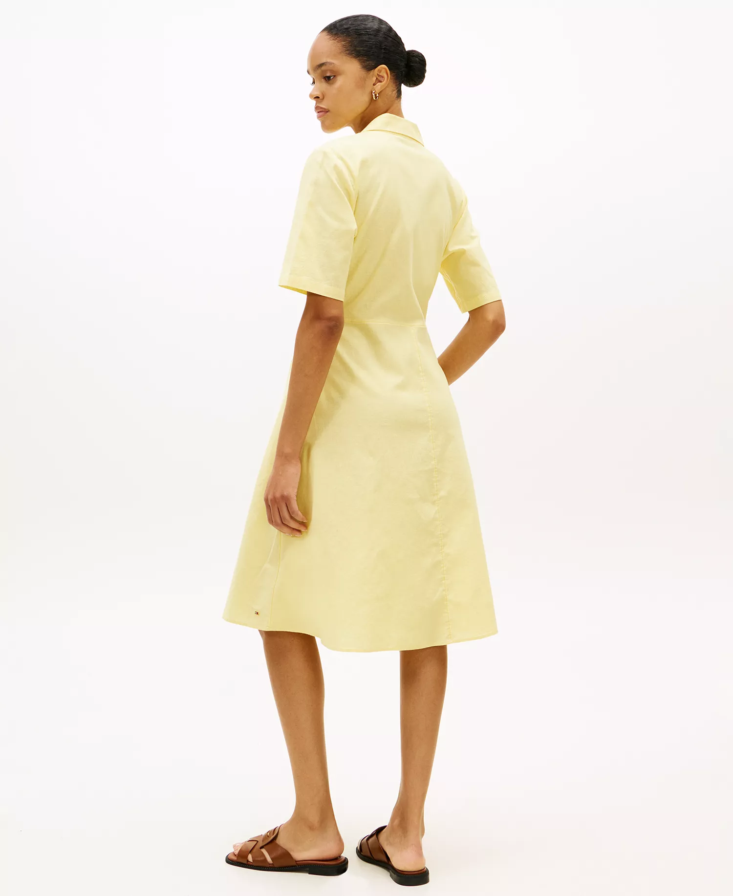 Women's Linen Belted Midi Dress - Citronella - L