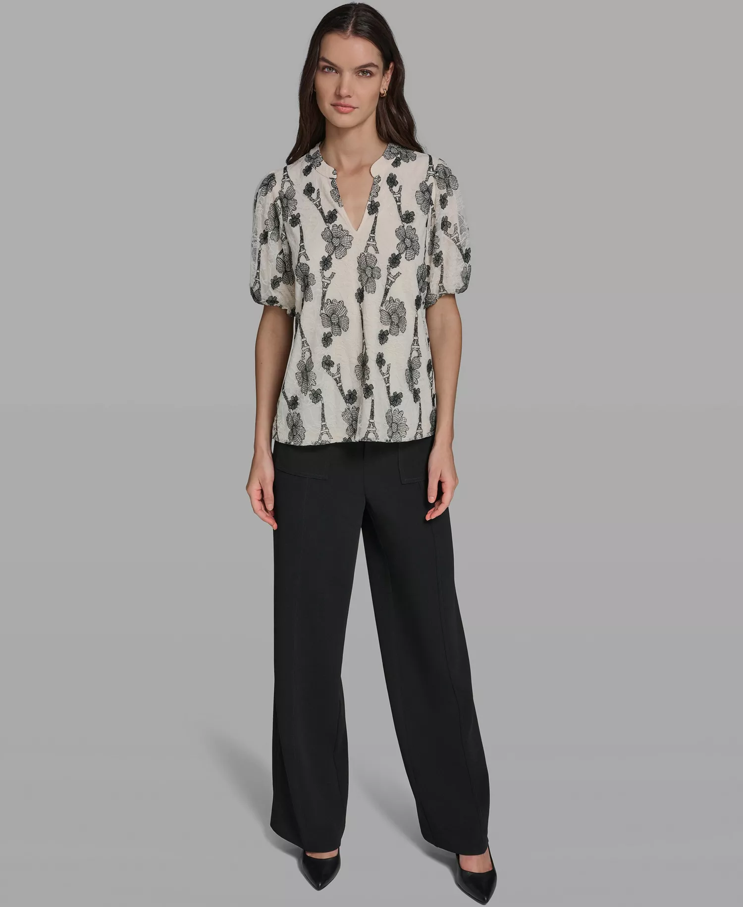 Women's Popover Paris Lace Short-Sleeve Top - Bisque - L