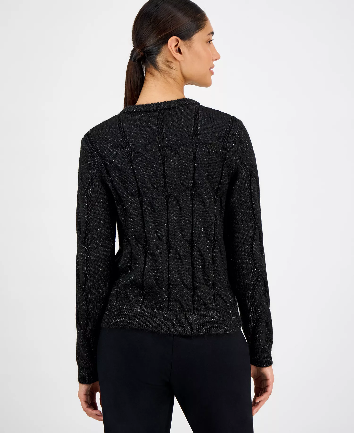 Women's Metallic Cable-Knit Cardigan - Gunmetal Lurex - L