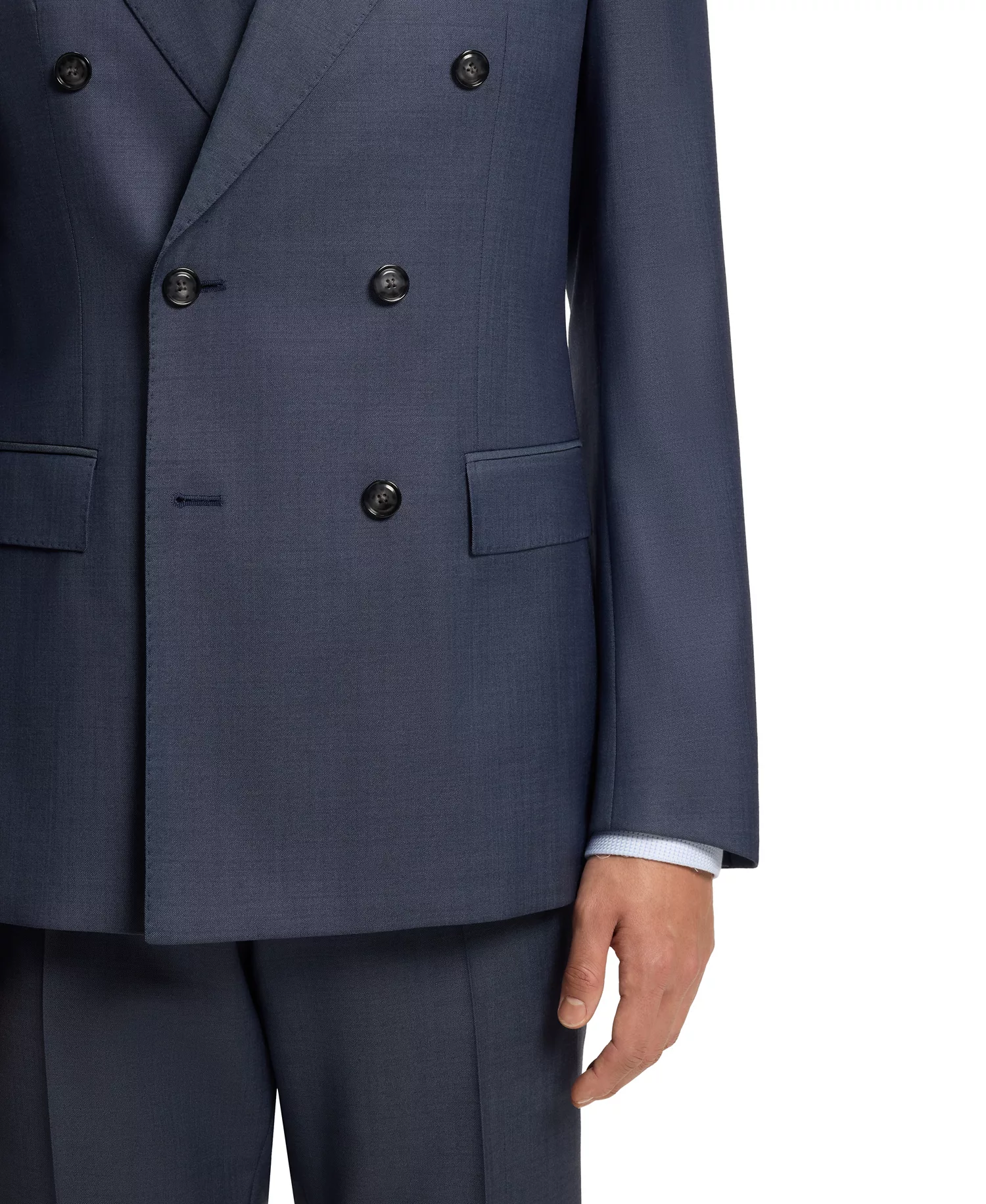 Men's Two-Piece Slim-Fit Patterned Virgin Wool Suit - Open Blue - 38R