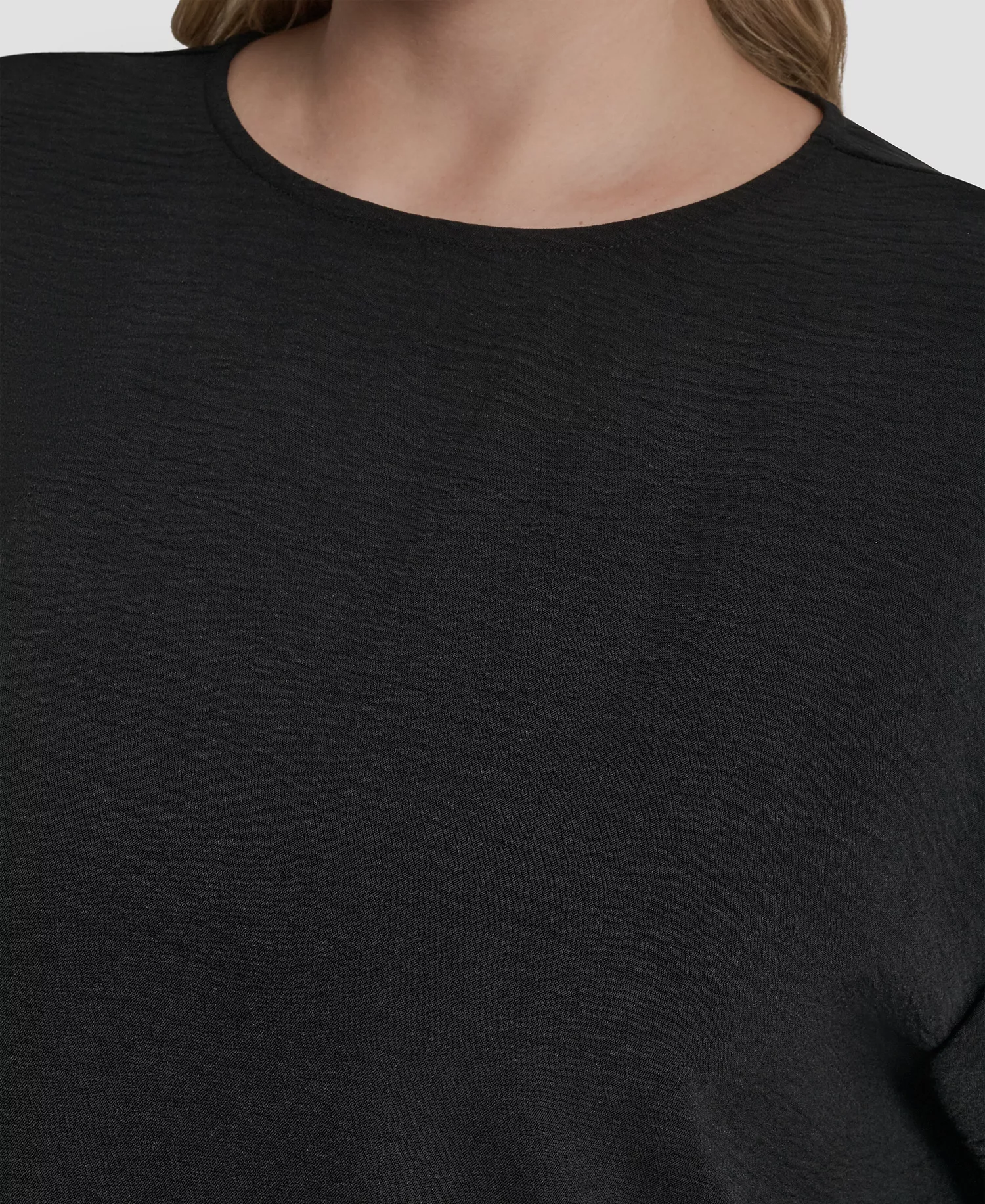 Plus Size Crew Neck Short-Sleeve Top - Black - 1X