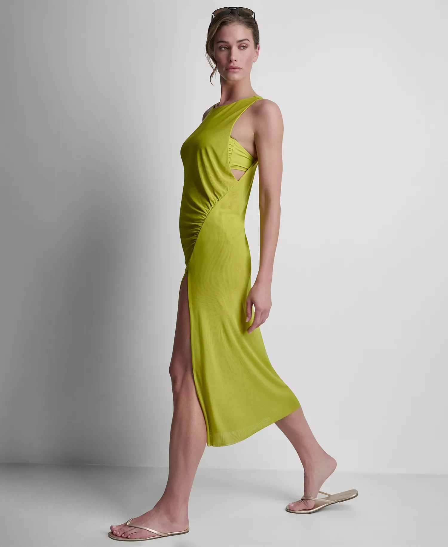 Women's Double Mesh Maxi Cover Up Sleeveless Dress - Black - L