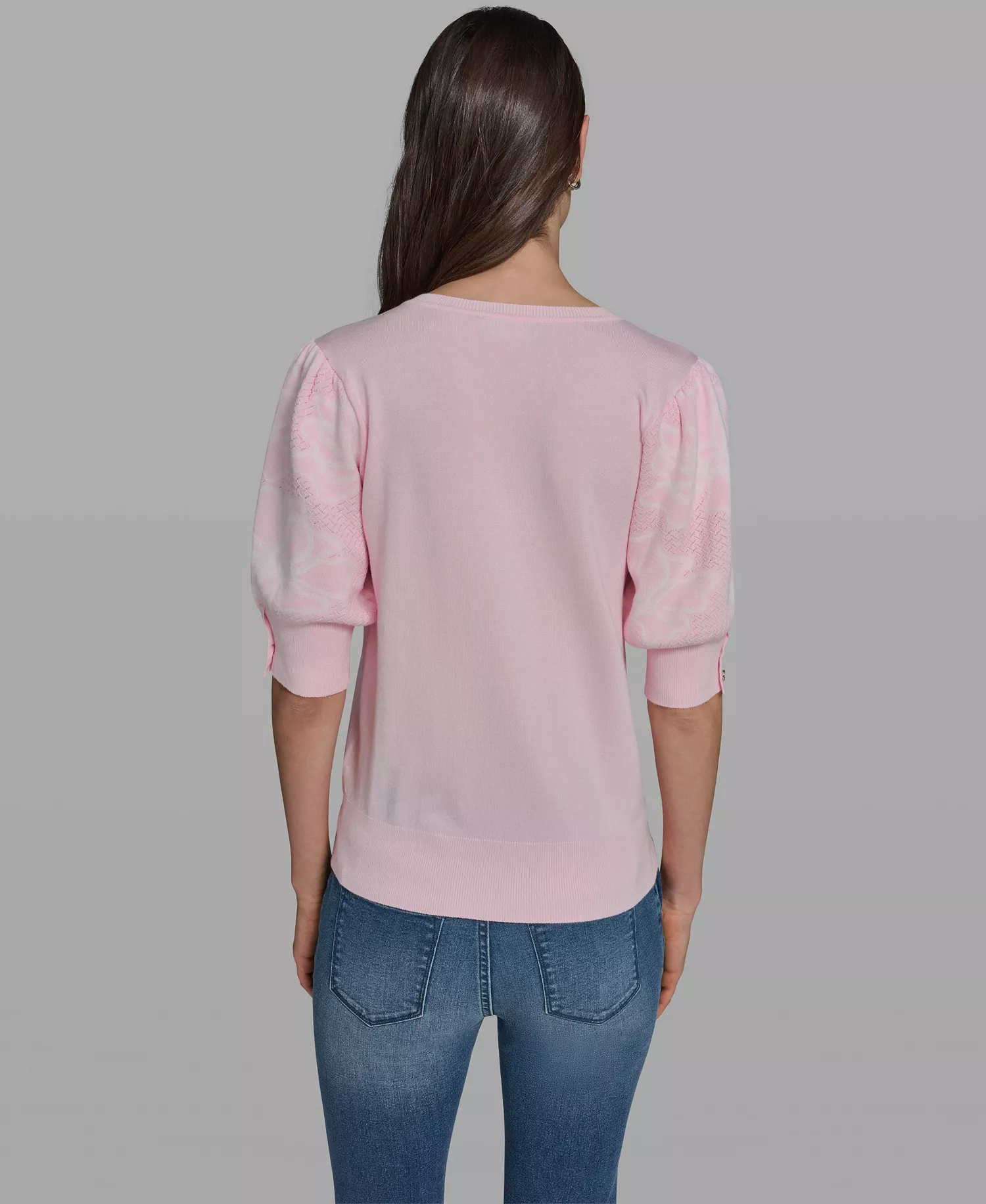 Women's V-Neck Floral Embroidered Short Sleeve Sweater - Ballet Slipper - L