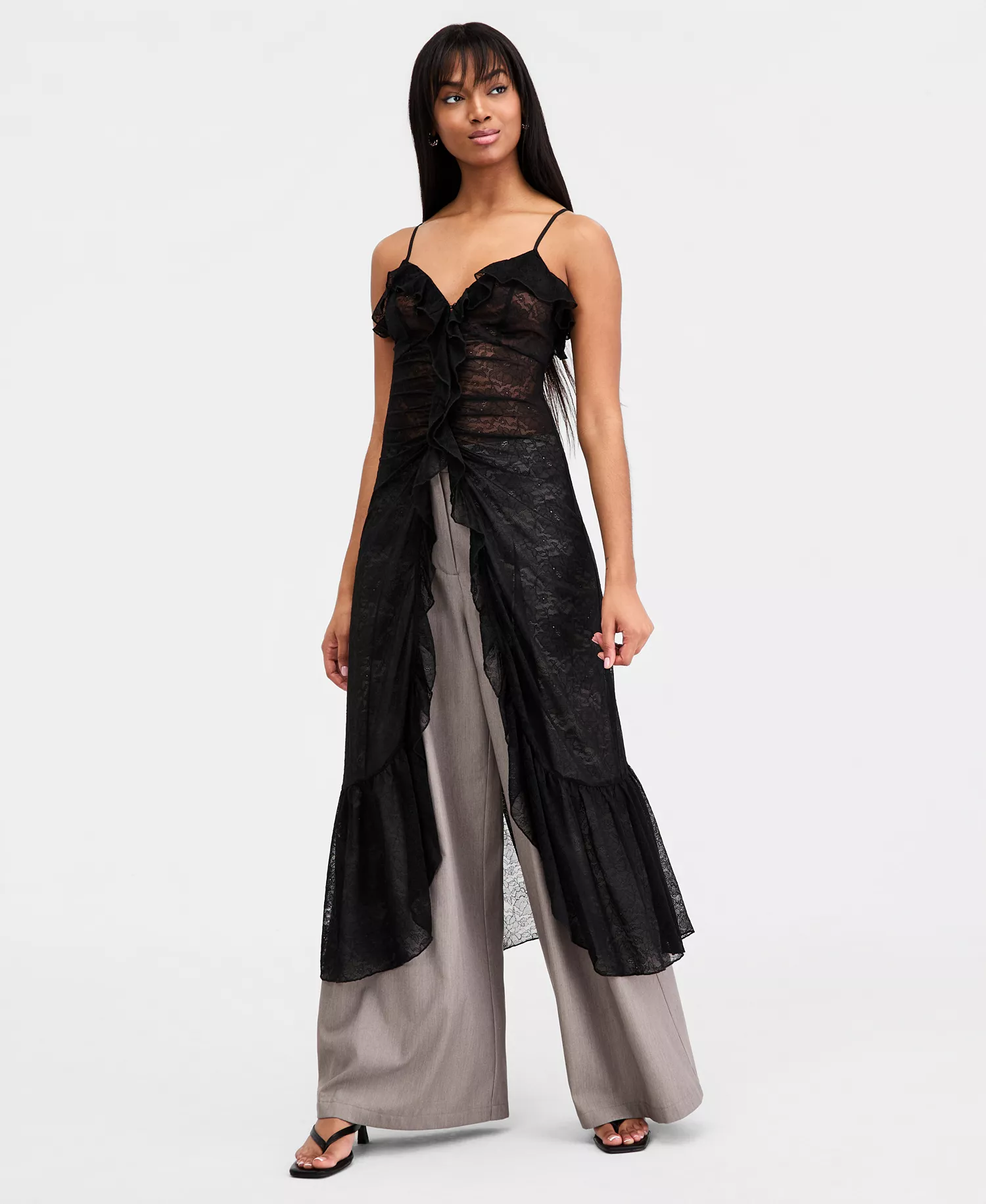 Women's Ruffled Lace Dress, Macy's Exclusive - Black - L