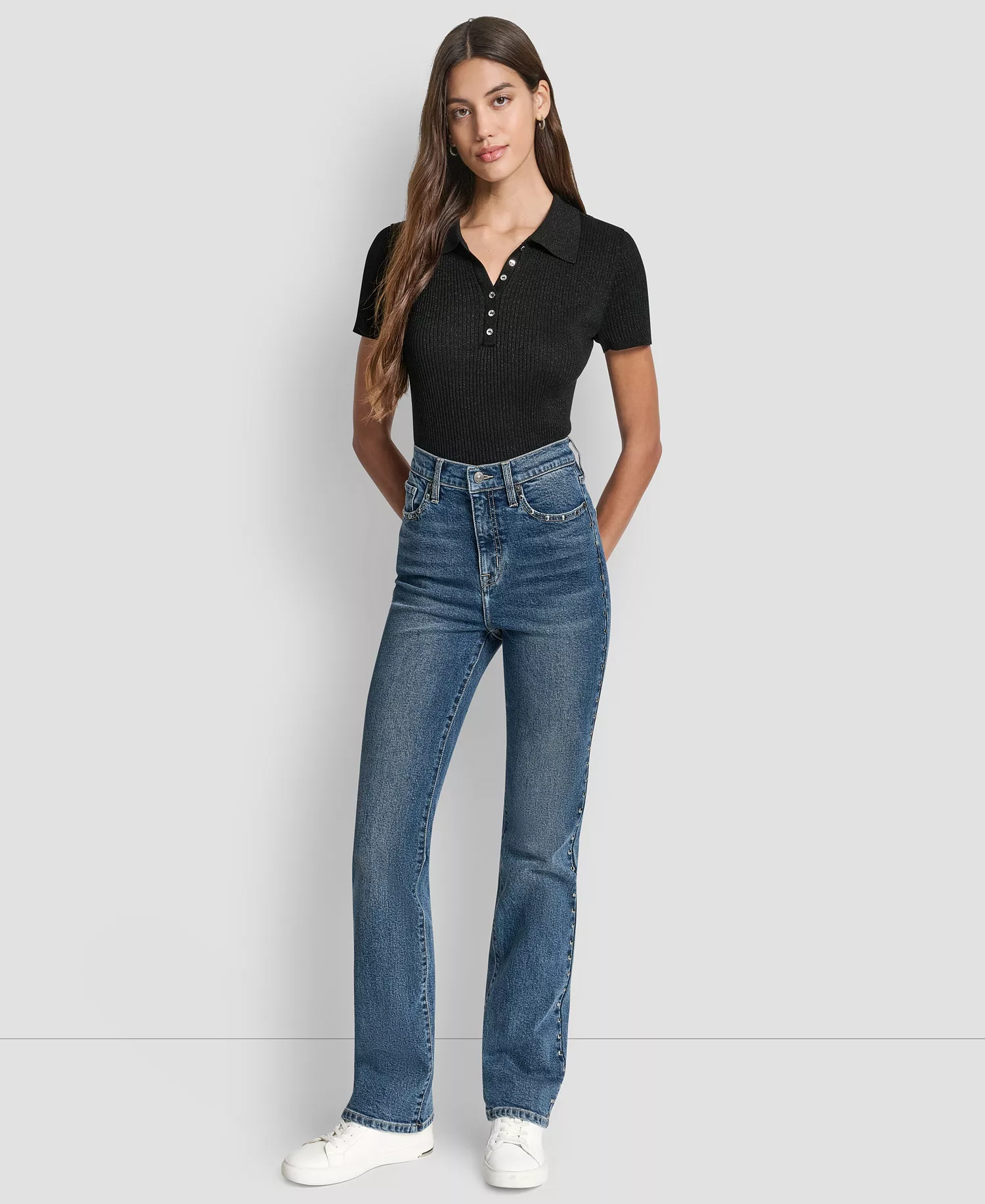 Women's Side Studded High-Rise Bootcut Jeans - Cobble Hill - 24