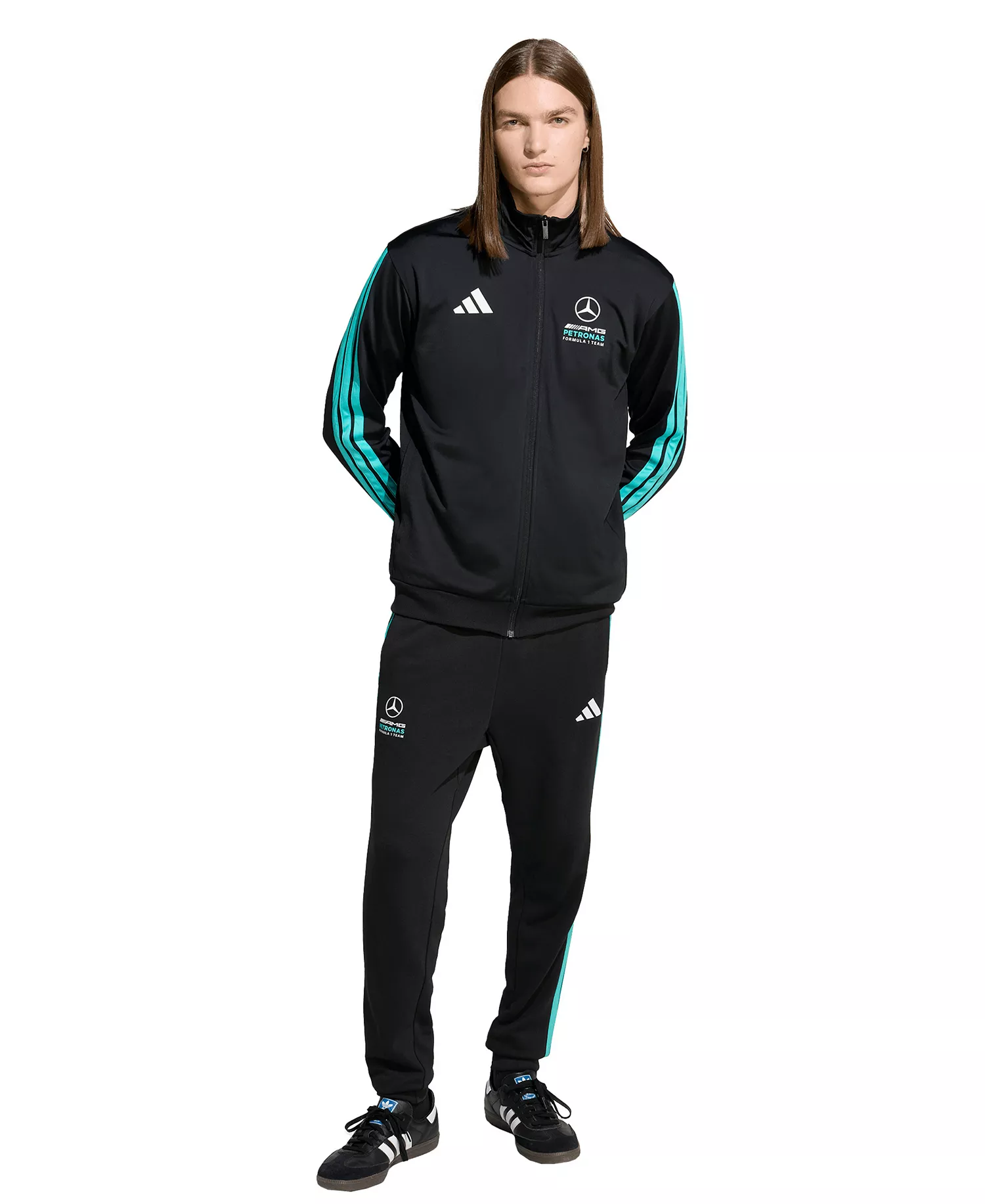 Men's Mercedes Formula 1 Long-Sleeve Track Jacket - Black/Mint Rush - 2XL