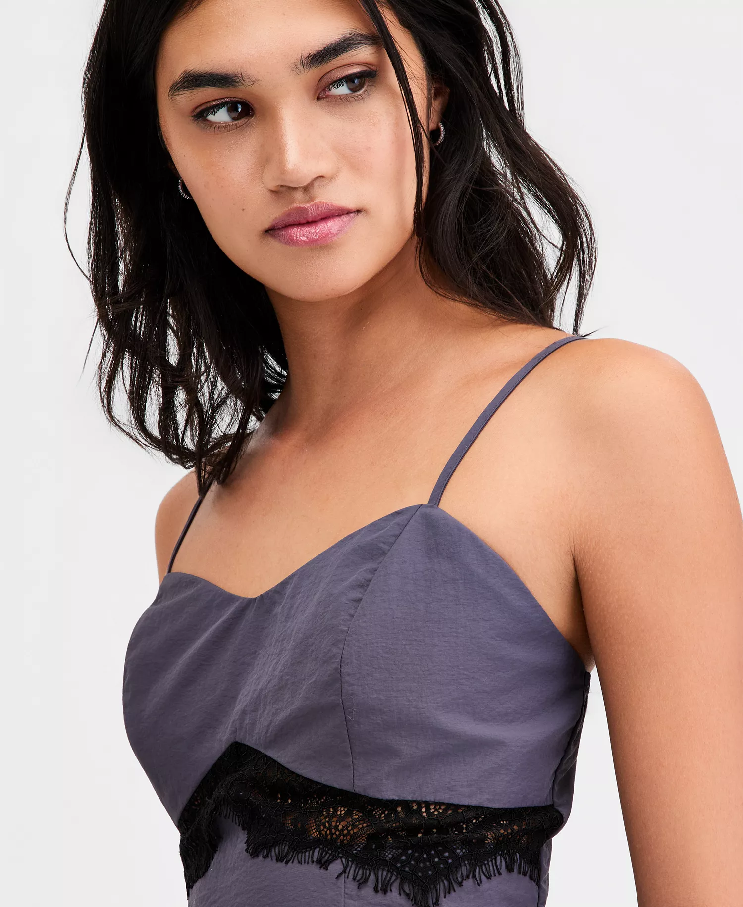 Women's Lace-Trim Cropped Top, Macy's Exclusive - Slate Gray - L