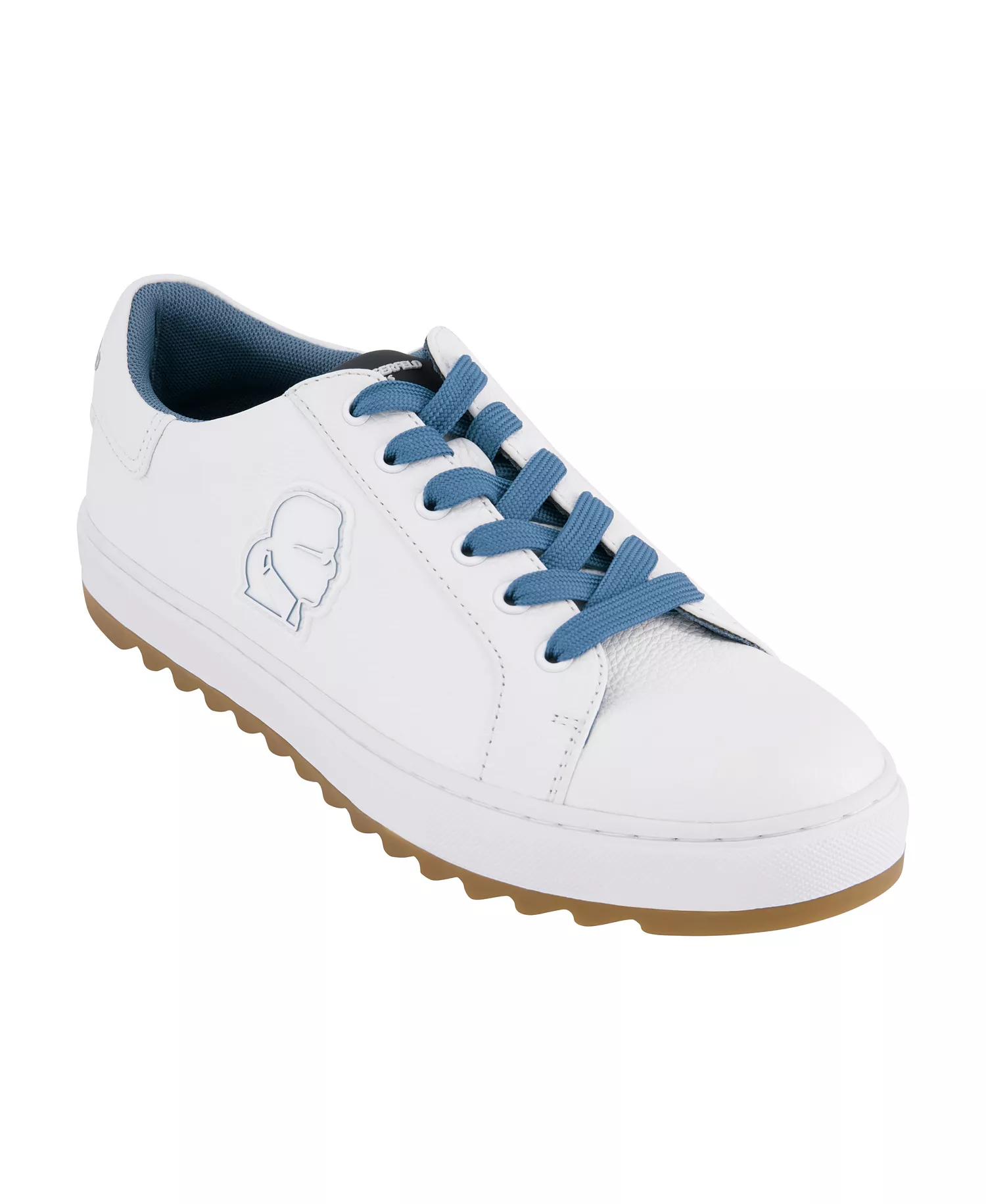 Men's Tumbled Leather Karl Head Patch Sneakers - White, Blue - 10