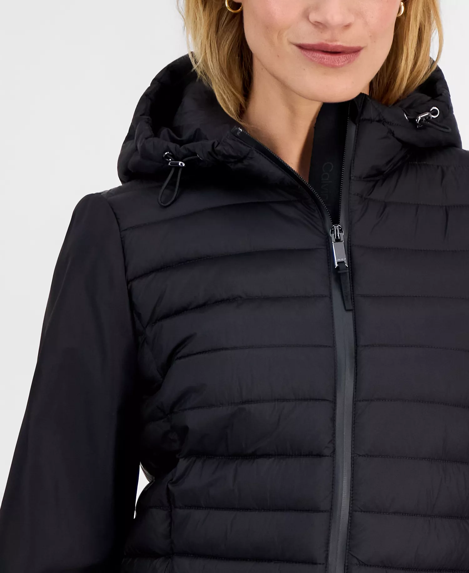 Women's Mixed-Media Packable Coat - BLACK - L