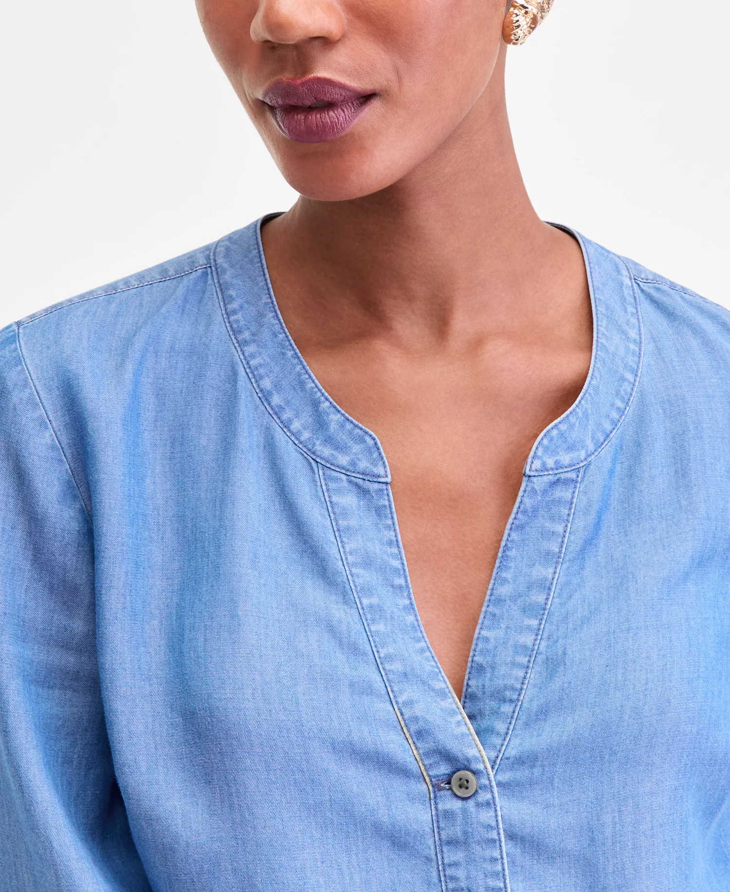 Women's Chambray Long-Sleeve Tie-Front Top, Macy's Exclusive - Medium Indigo - L